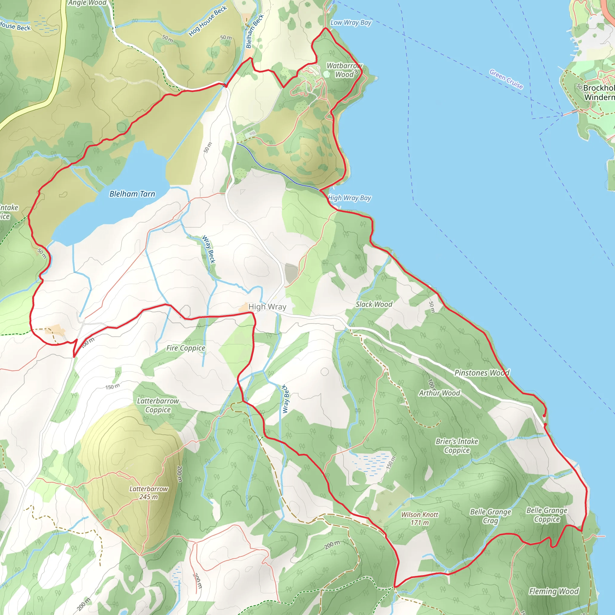 Wray Castle and Blelham Tarn from Red Nab mobile static map