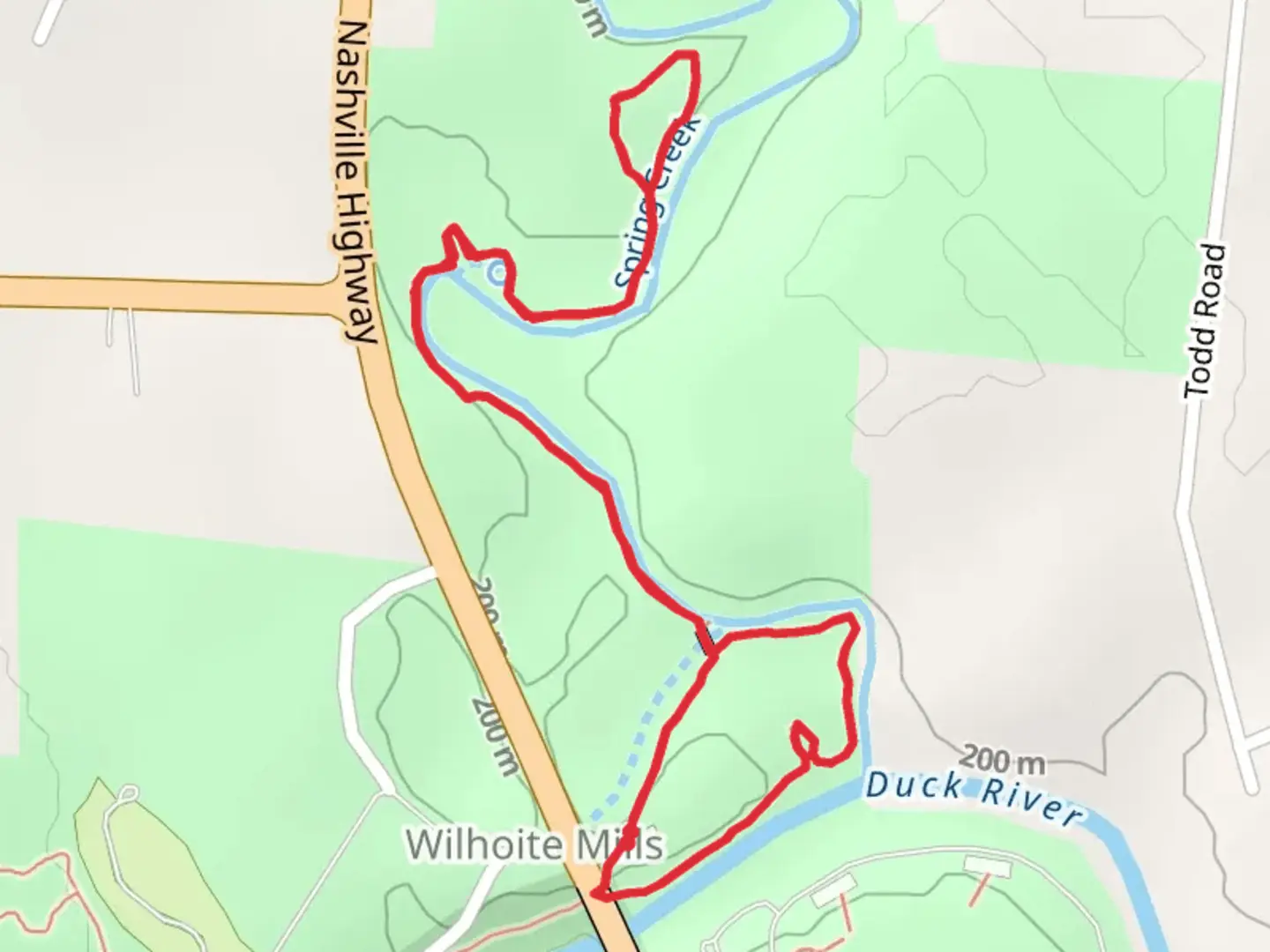 An image depicting the trail Wilhoite Mill and Spring Creek Loop Trail and its surrounding area.