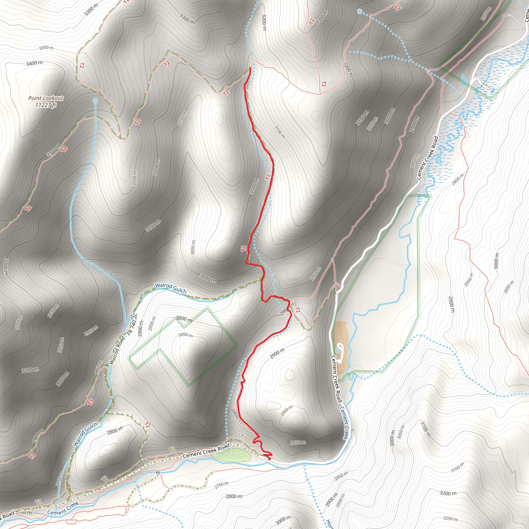 Walrod Gulch via Middle Cement Creek Trail mobile static map