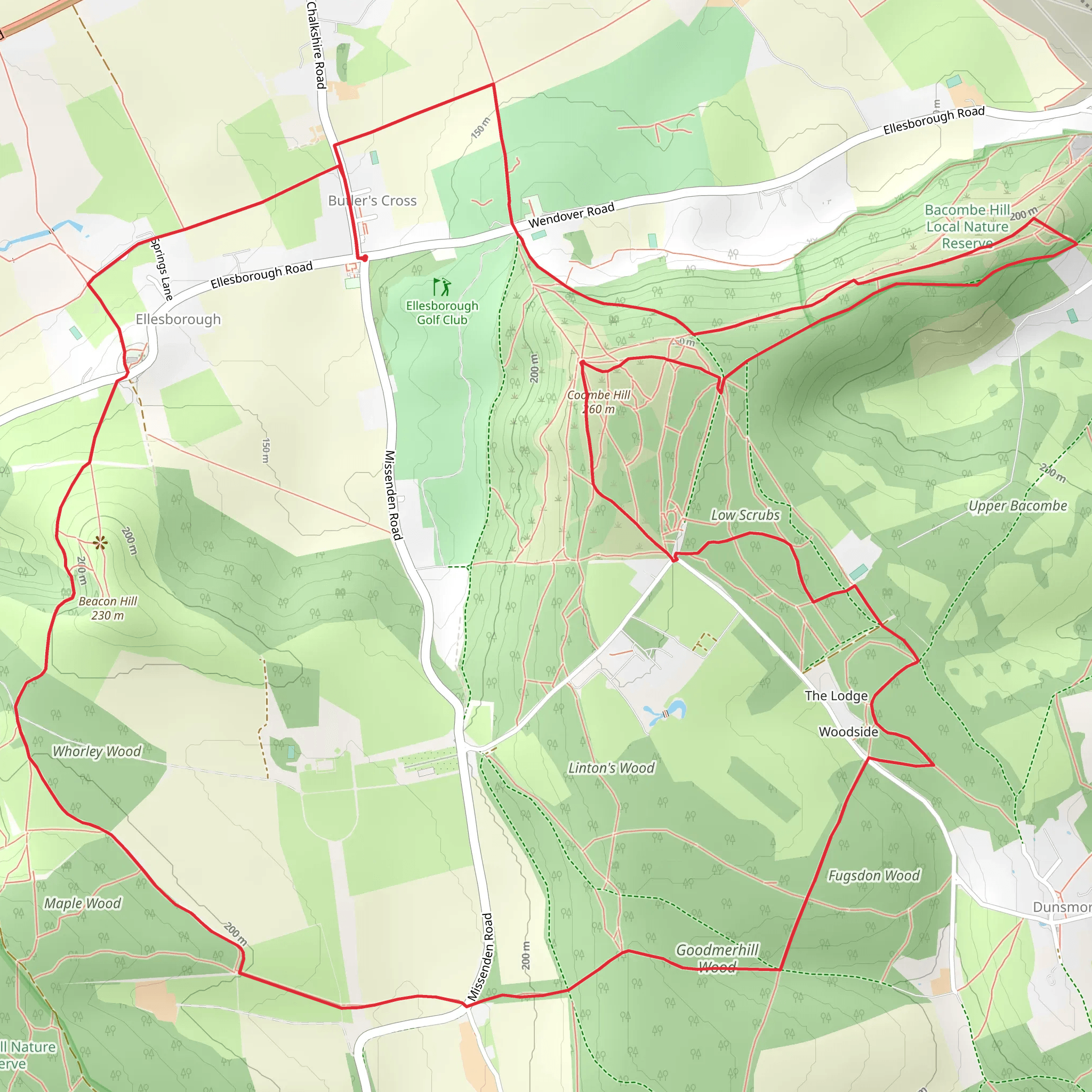 Bacombe Hill LNR, Coombe Hill Monument and Goodmerhill Wood Loop mobile static map