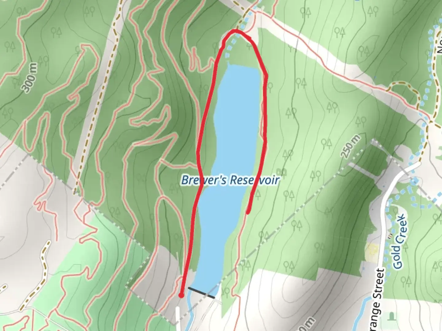 An image depicting the trail Brewer's Reservoir Trail and its surrounding area.