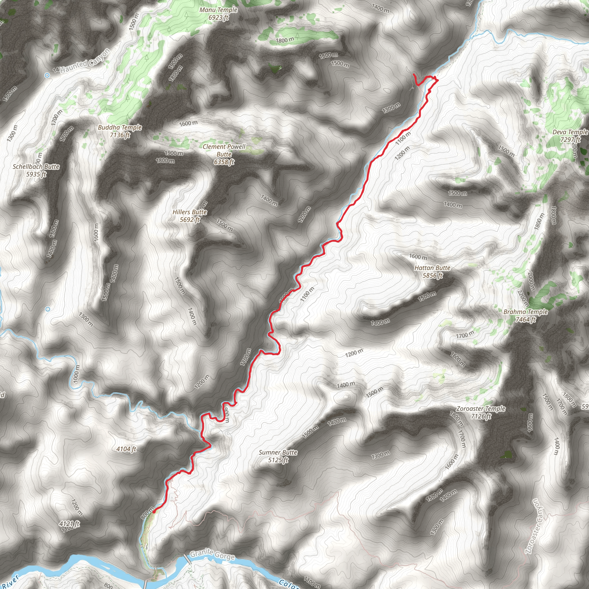 Ribbon Falls via North Kaibab Trail mobile static map