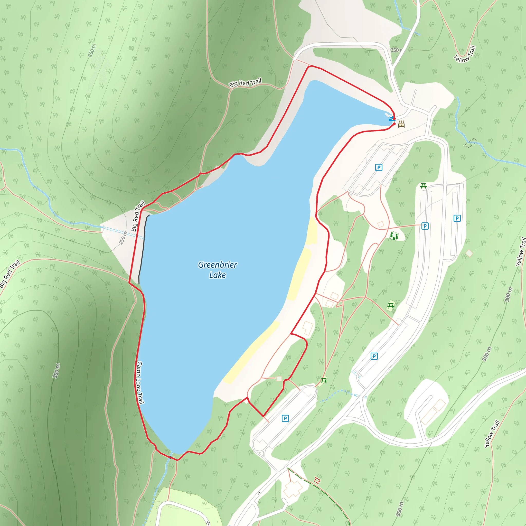 Greenbrier Lake via Big Red Trail mobile static map