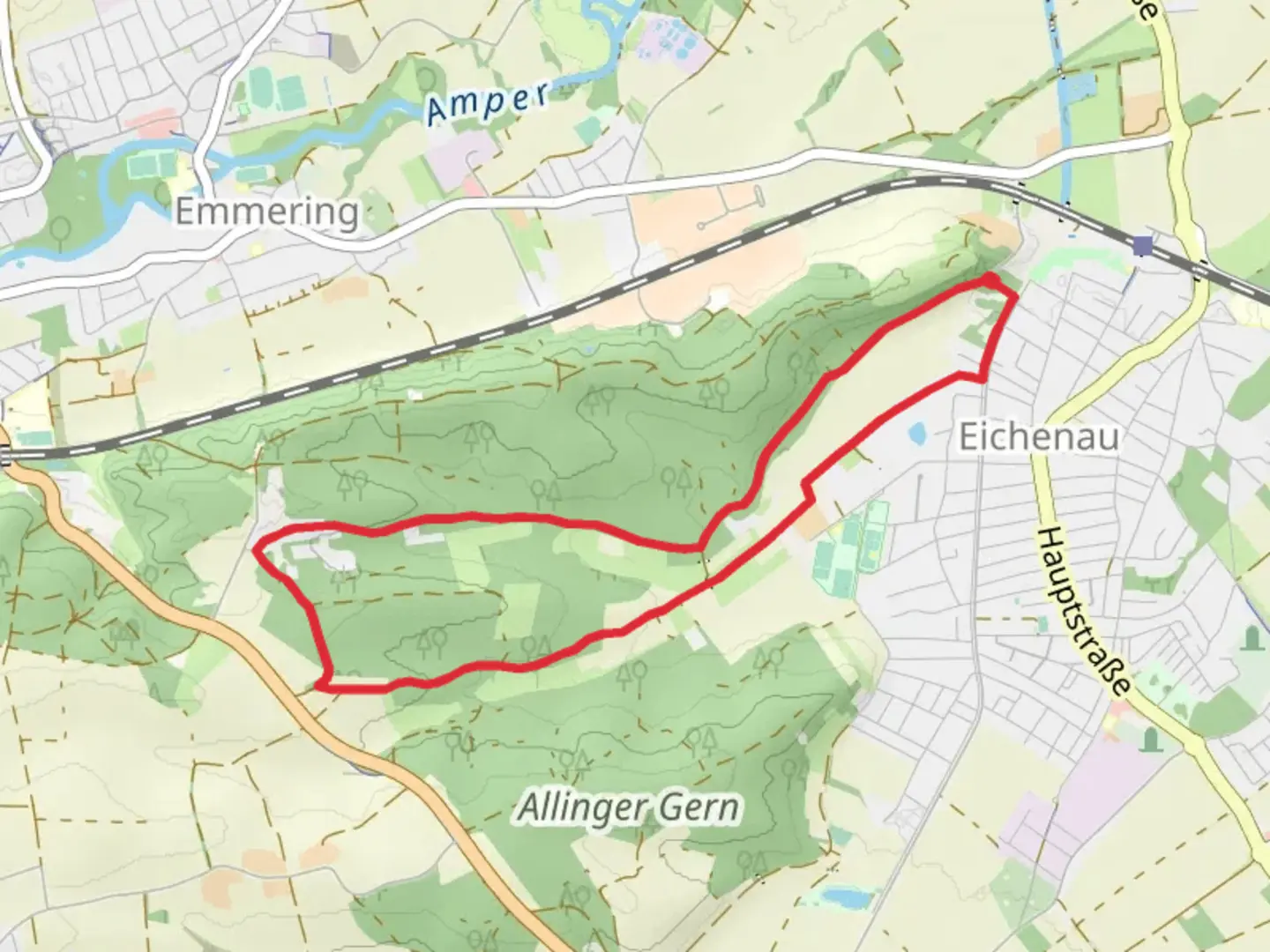 An image depicting the trail Rundwanderweg Emmeringer Leite Loop and its surrounding area.