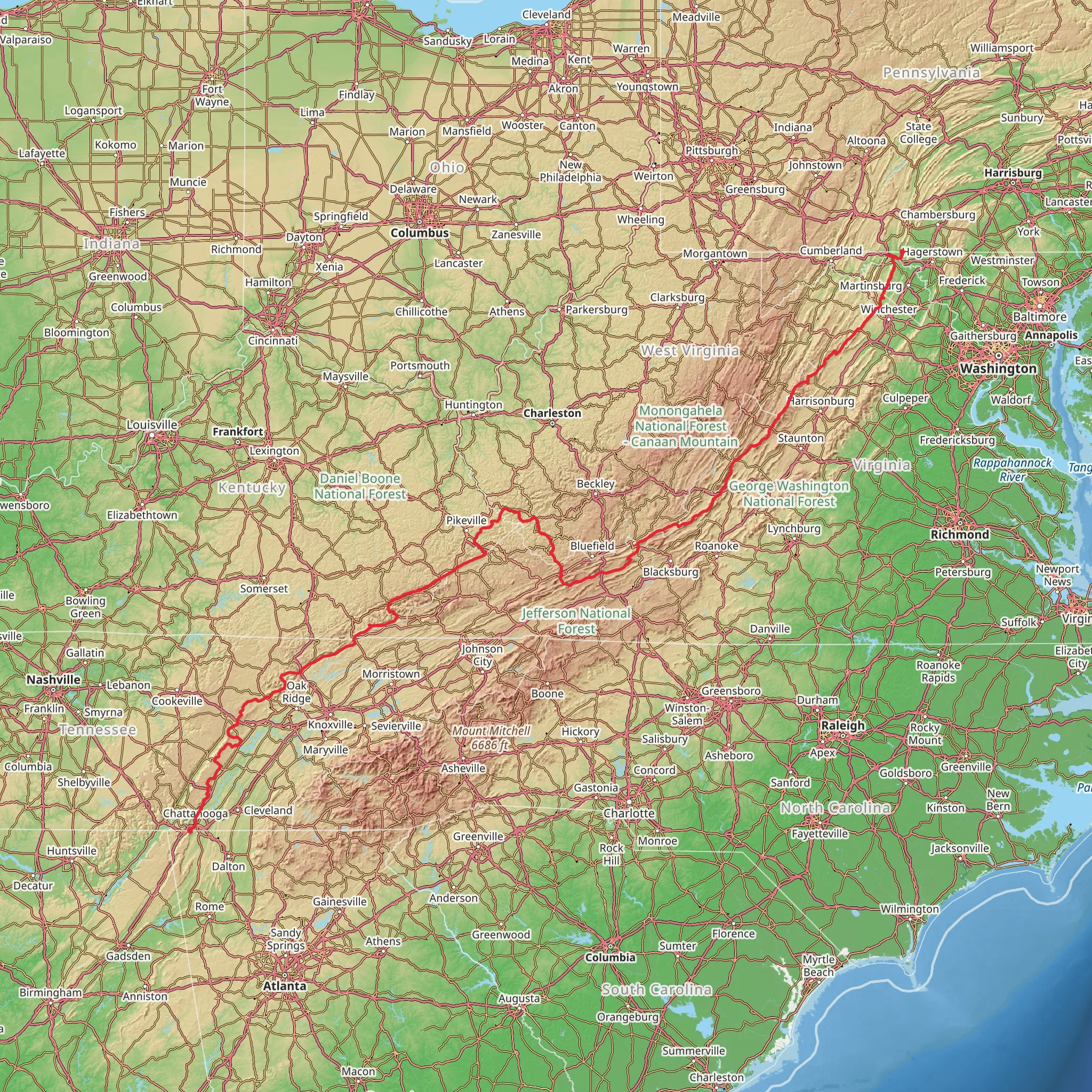 American Perimeter Trail - Southern Appalachian Primary mobile static map