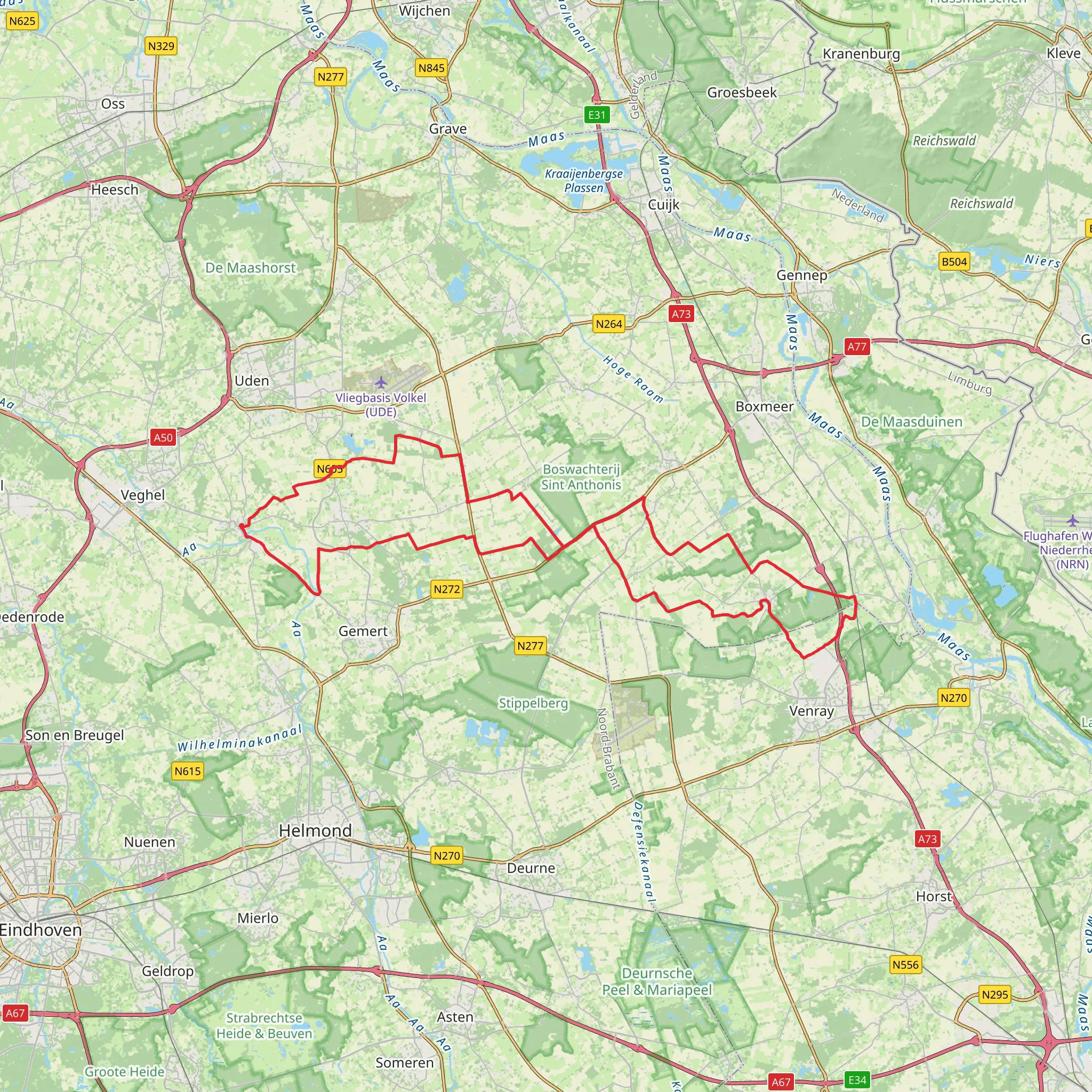 Park Hemelrijk, Sint Anthonisbos, Overloonsche Duinen and Het Hurkske Loop mobile static map