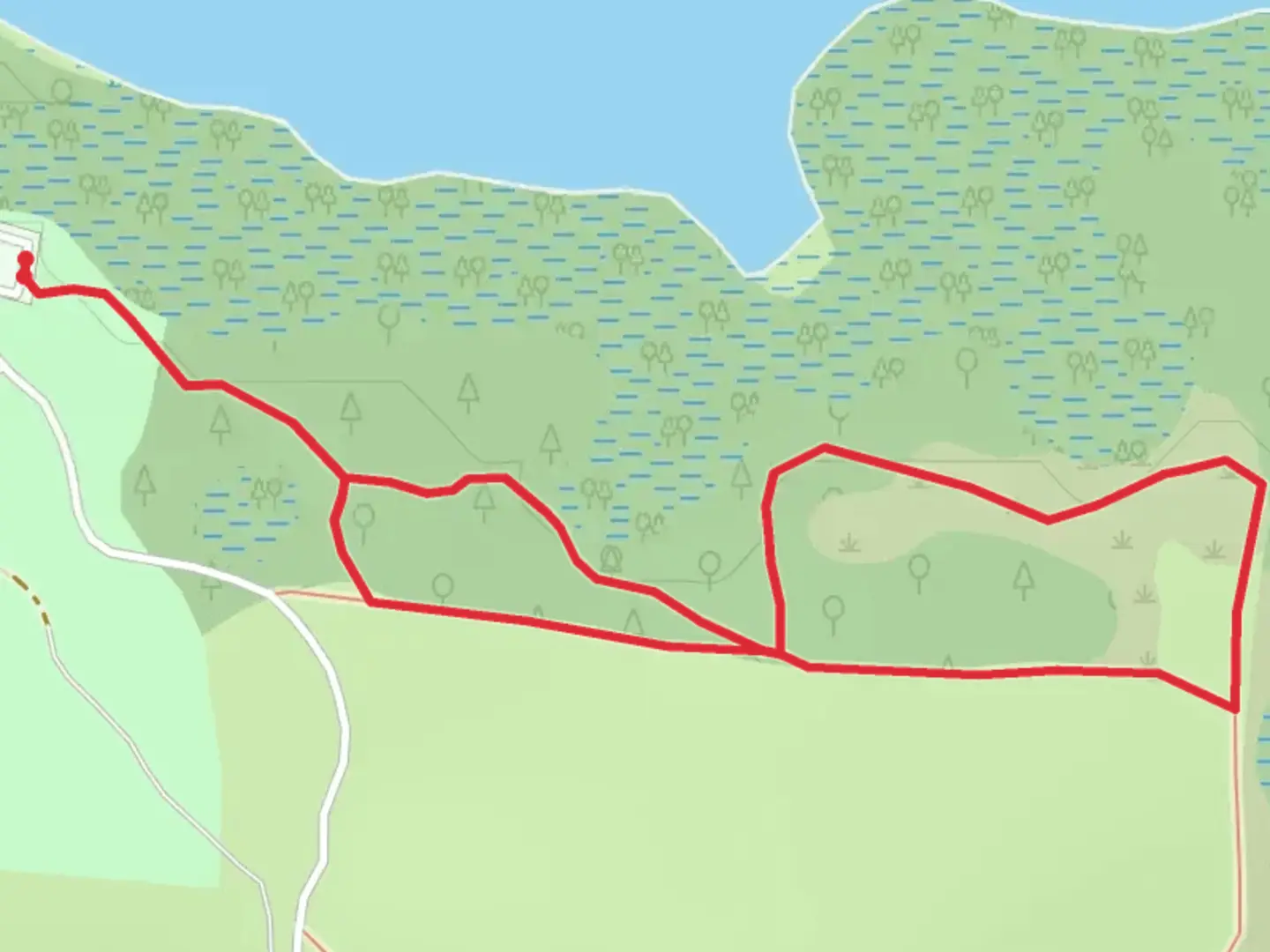An image depicting the trail Lake Louisa South Side Loop and its surrounding area.