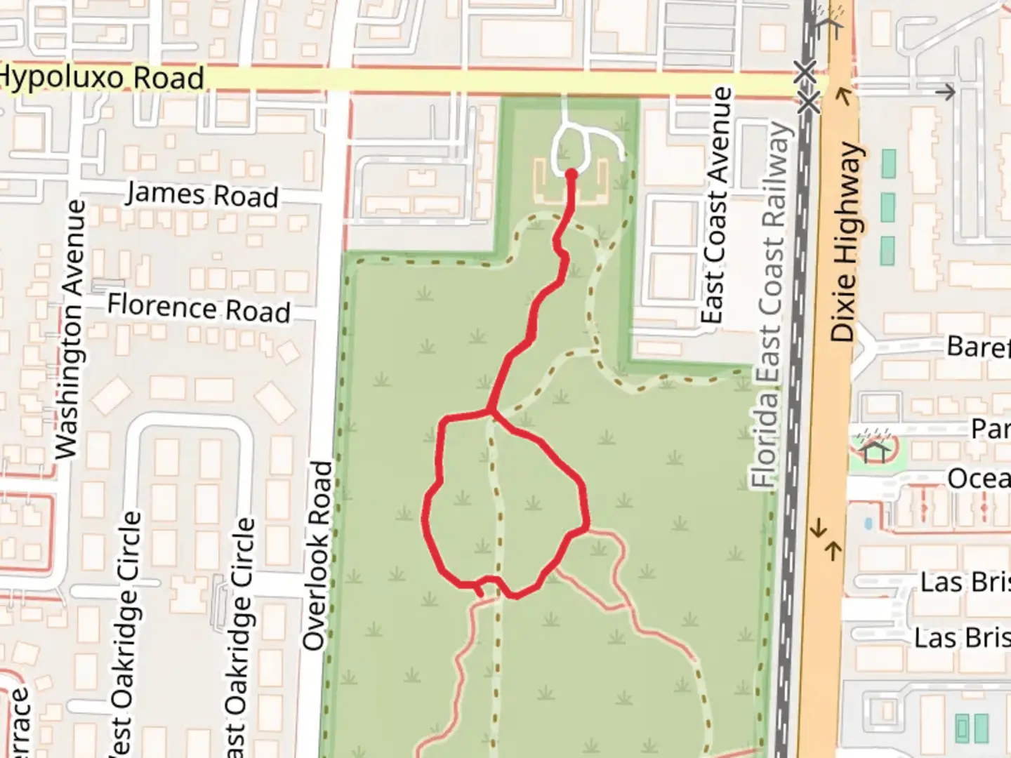 An image depicting the trail Hypoluxo Road Loop and its surrounding area.