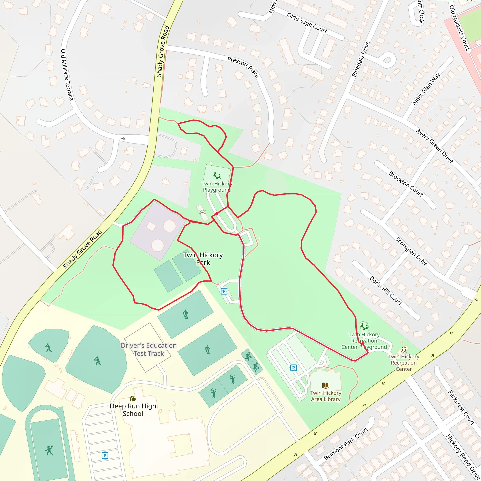 Twin Hickory Park Loop mobile static map