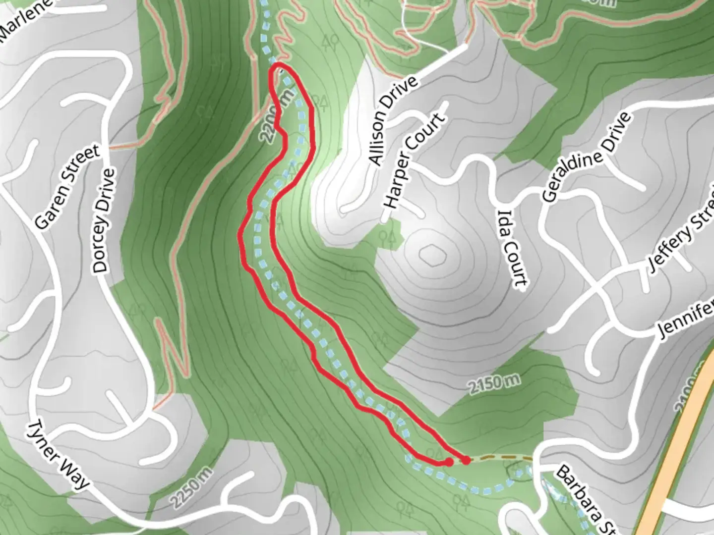 An image depicting the trail Jennifer Street Loop - West and its surrounding area.