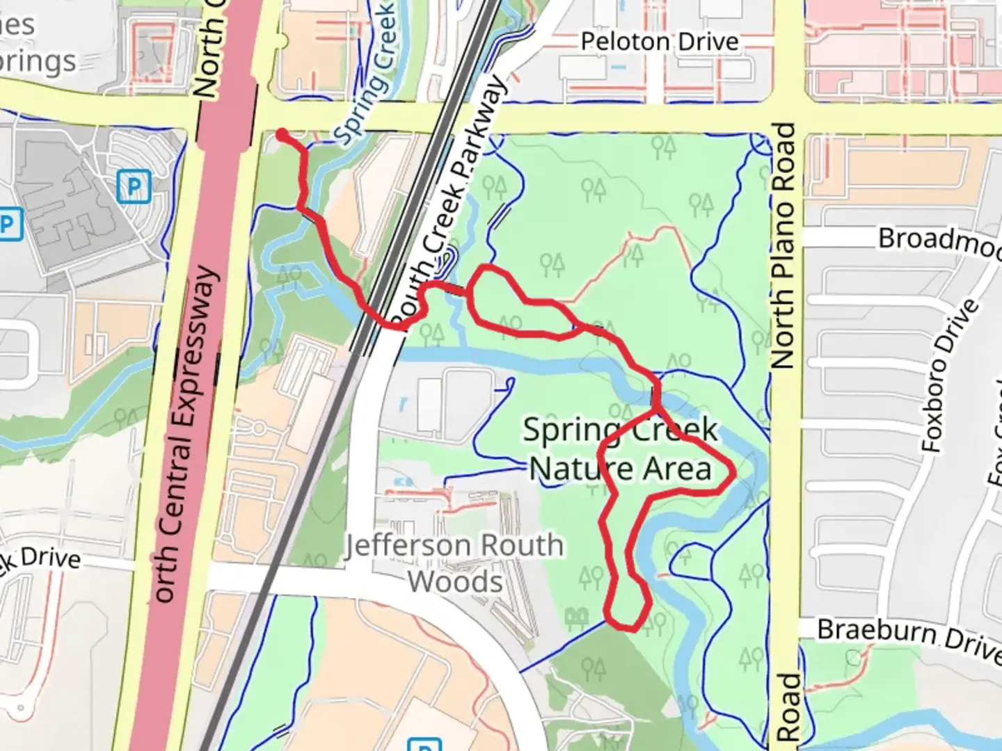 An image depicting the trail Spring Creek Nature Area Loop and its surrounding area.