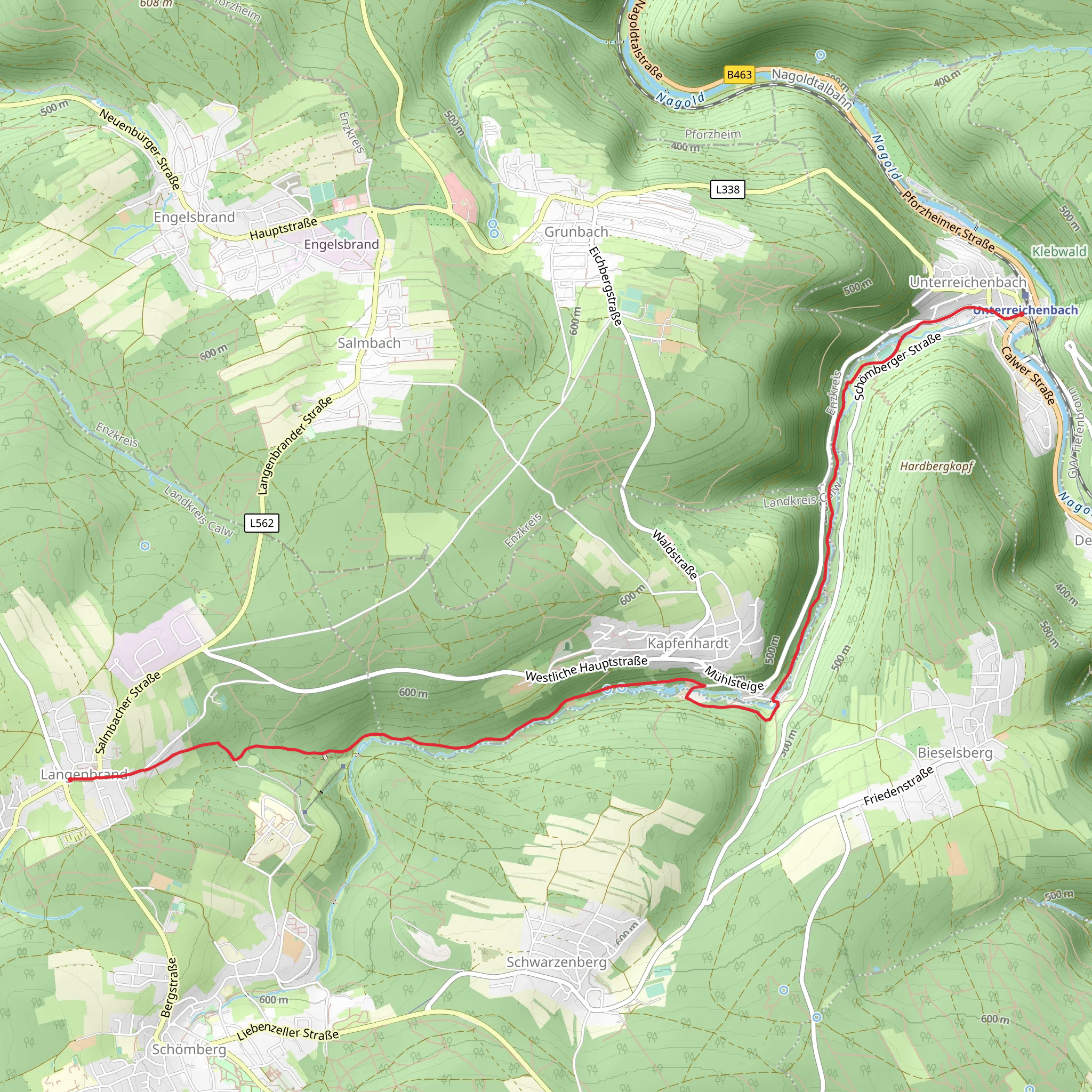 Unterreichenbach to Langenbrand via Eulenbach - Jaegerhof mobile static map