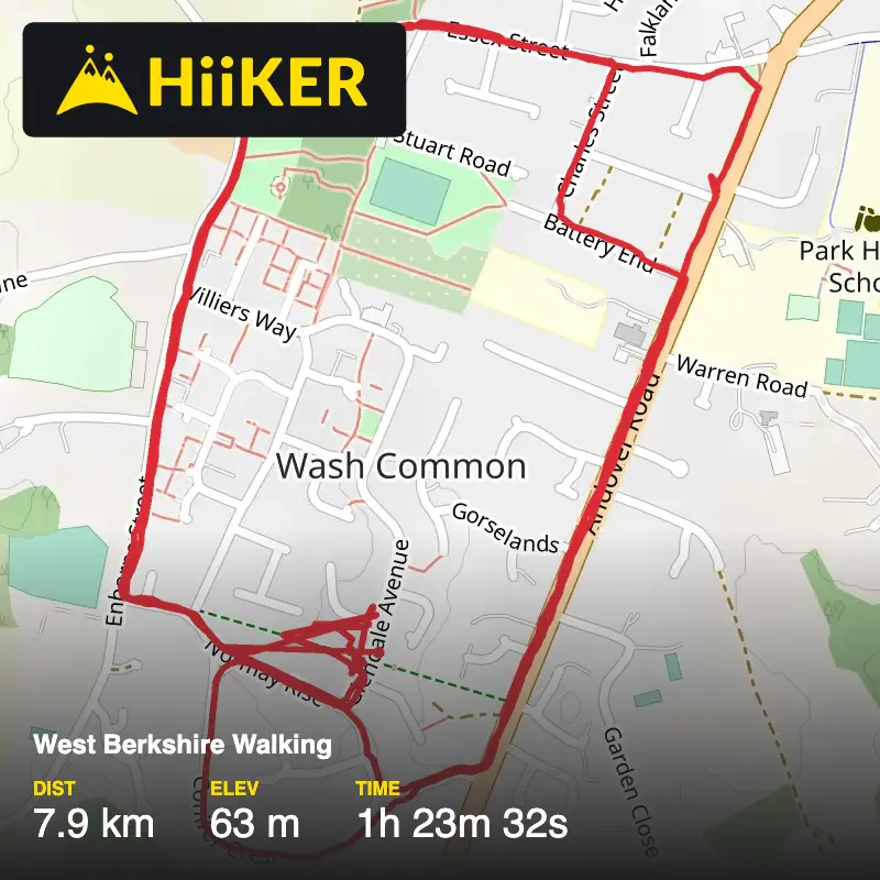 A map preview of the recording West Berkshire Walking.