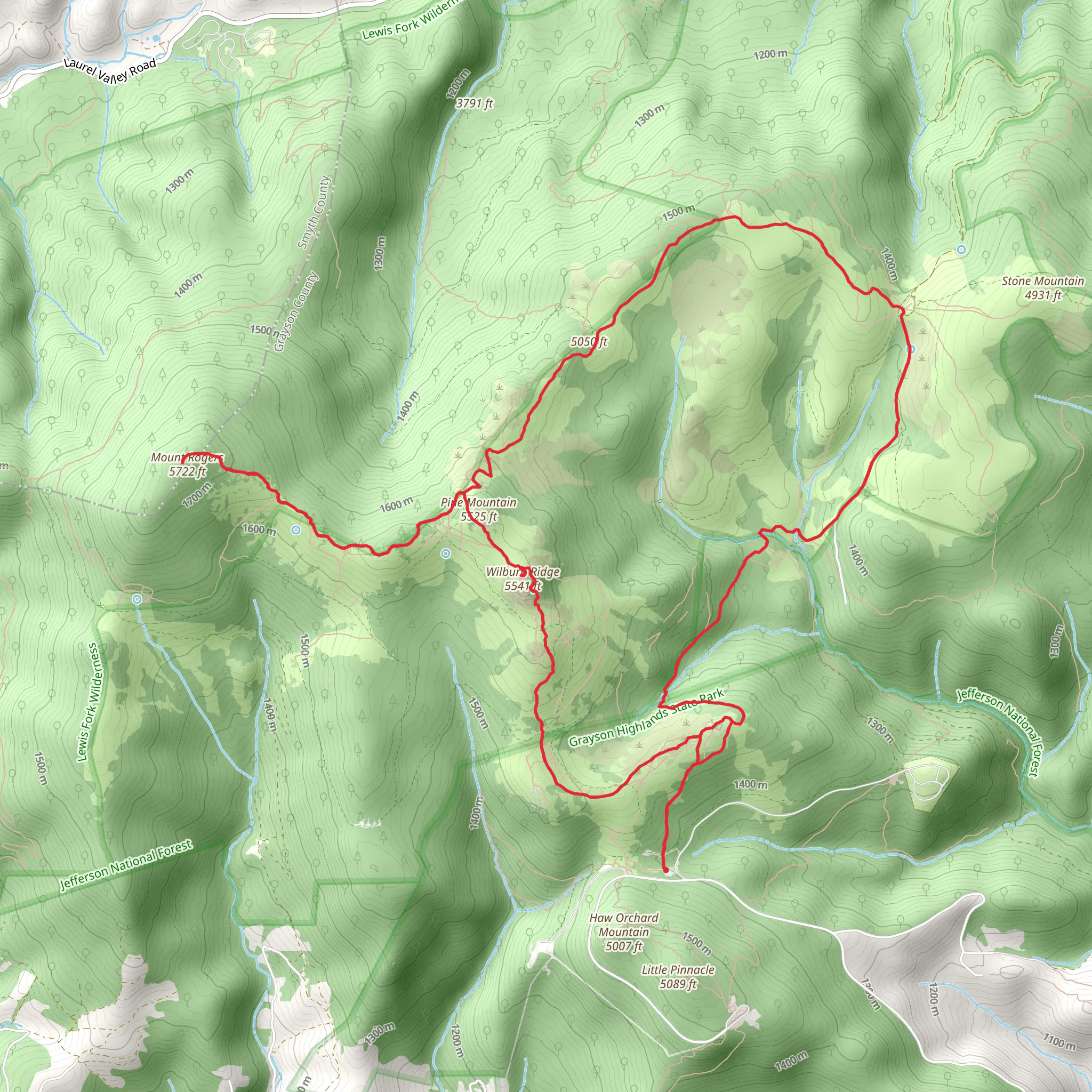 Wilburn Ridge and Mount Rogers Loop via Appalachian Trail mobile static map