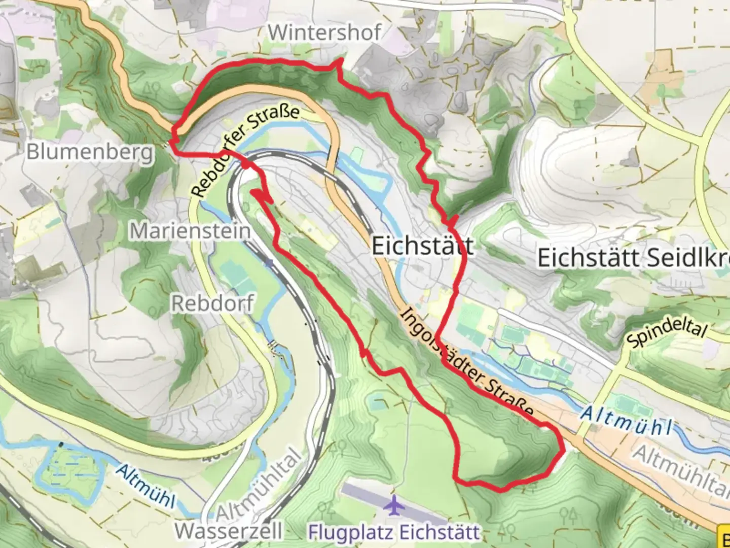 An image depicting the trail Hofmühl to Eichstätt Loop via Rosental and its surrounding area.