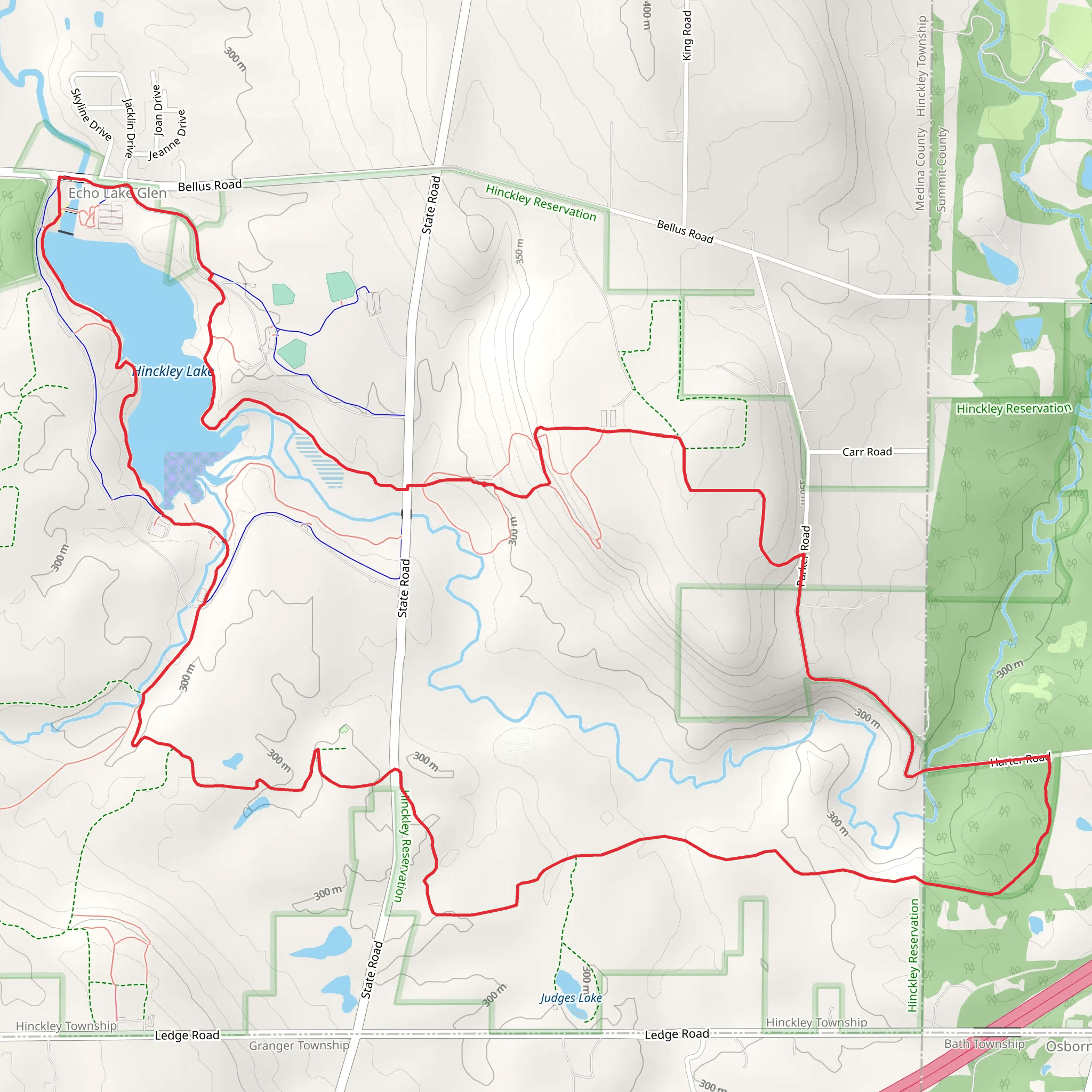 Hinckley Lake, Carriage and Bridle and Buckeye Loop Trail mobile static map