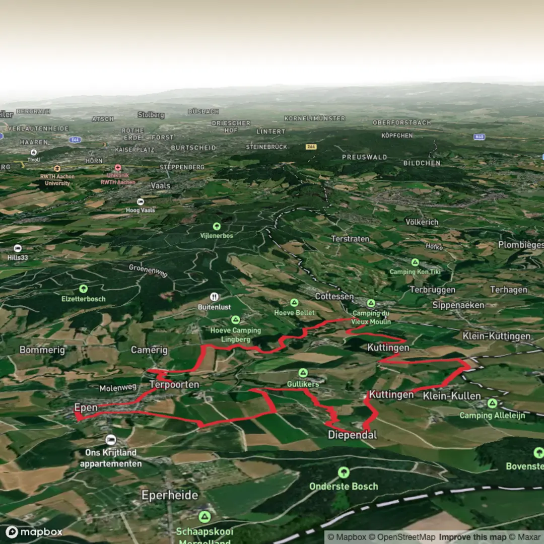 An image depicting the trail Vernelsbergh, Klein Kullen and Inkelshoes Loop and its surrounding area.