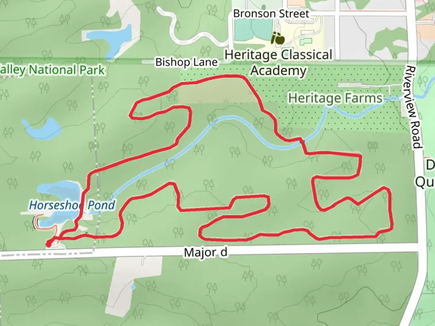 An image depicting the trail Tree Farm Loop Trail and its surrounding area.