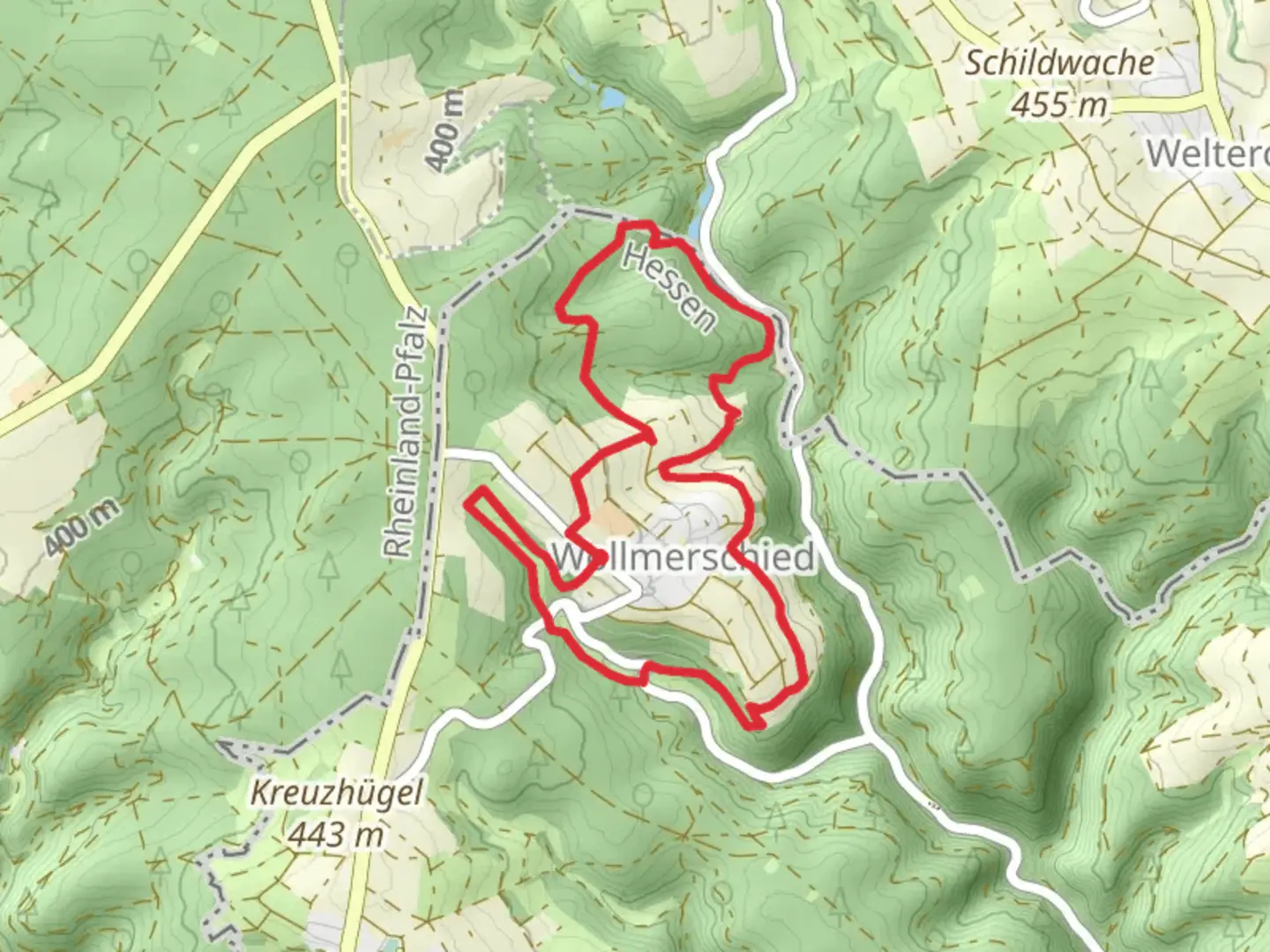 An image depicting the trail Wollmerschied Loop via Wollmerschieder Grenzweg and its surrounding area.