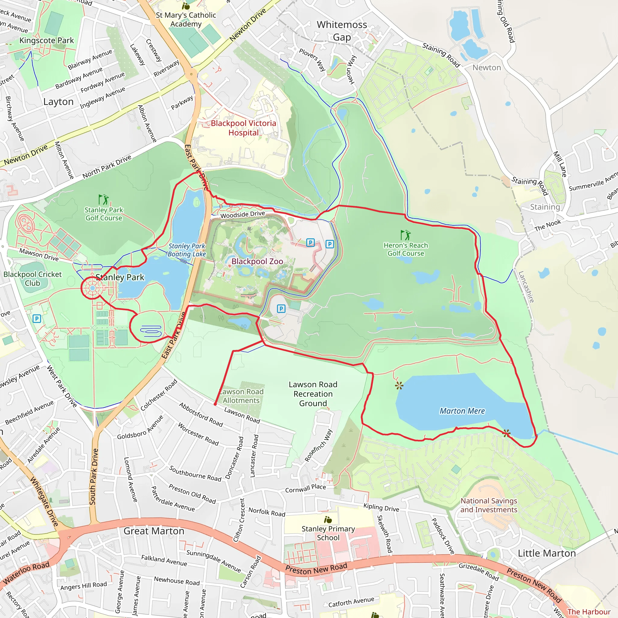 Marton Mere, Heron's Reach Golf Course and Stanley Park Loop mobile static map