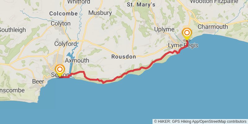 South West Coast Path - Exmouth to Lyme Regis stage 3 Map