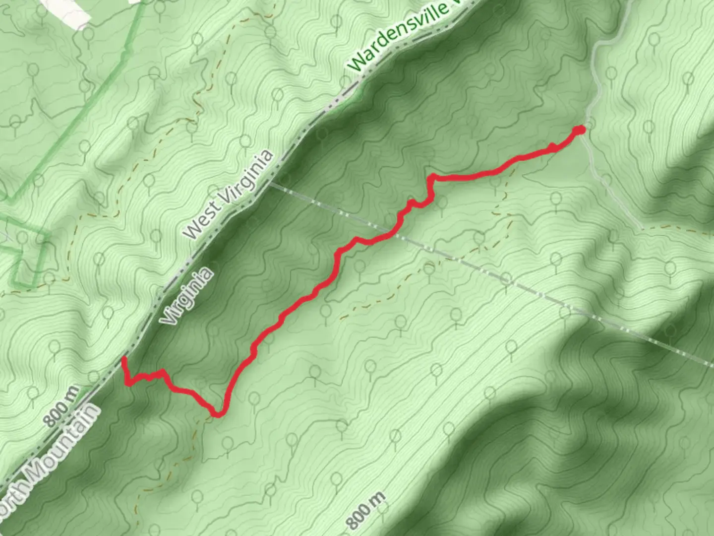 An image depicting the trail Gerhard Shelter Trail Out and Back and its surrounding area.