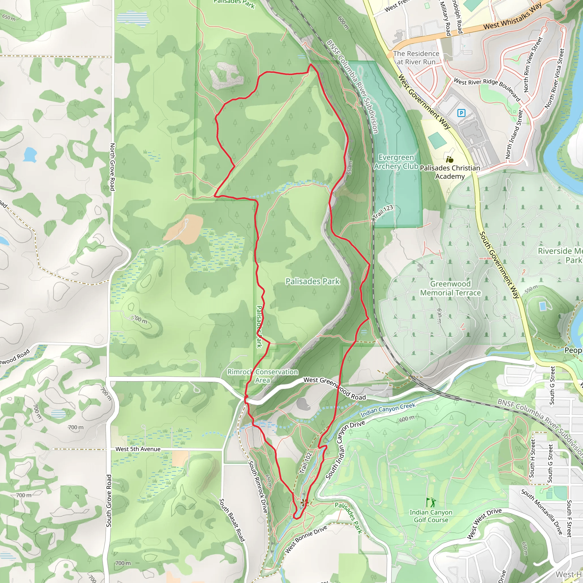 Trail 122, Rimrock Drive and Trail 102 Loop - Palisades Park mobile static map