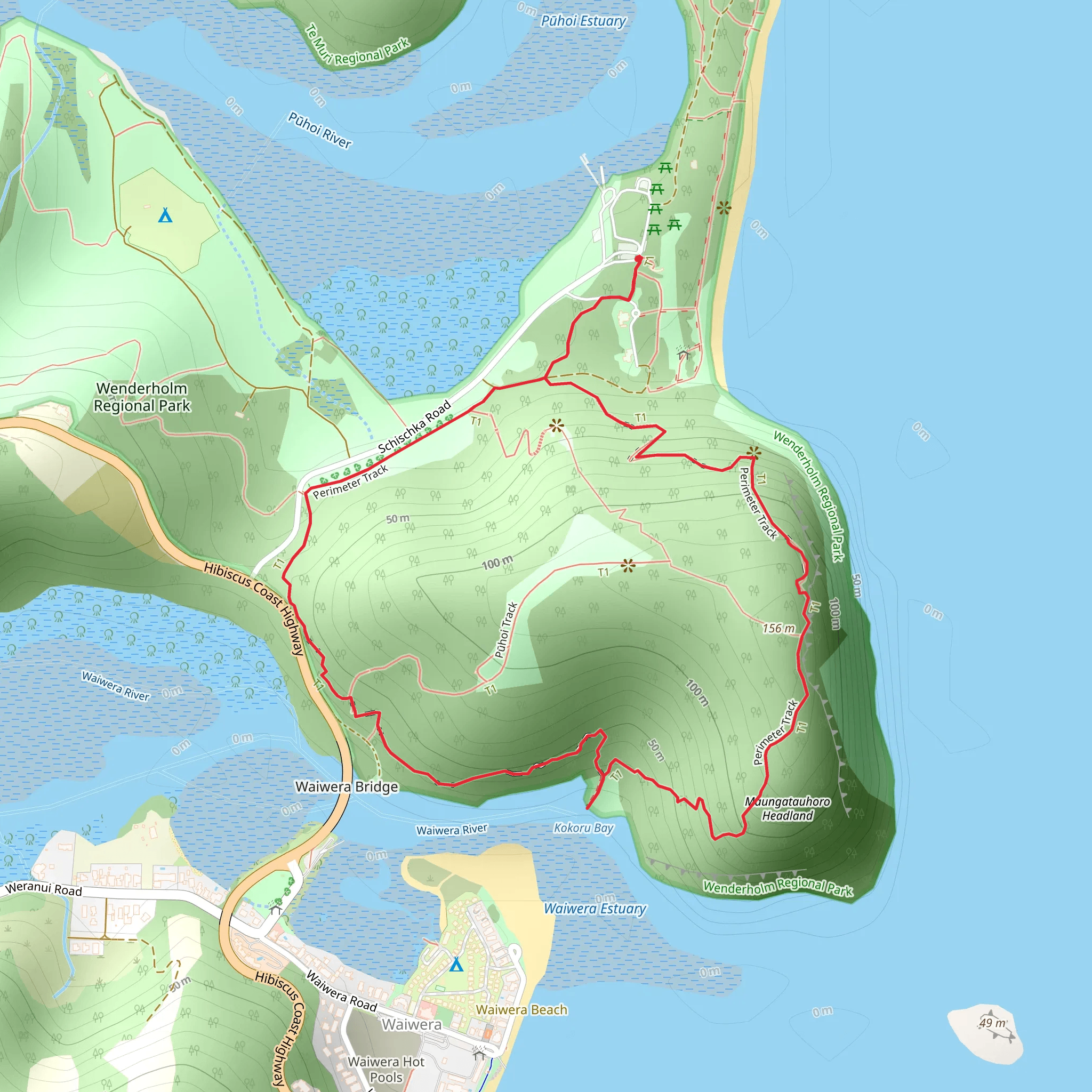 Maungatauhoro and Perimeter Track Loop mobile static map