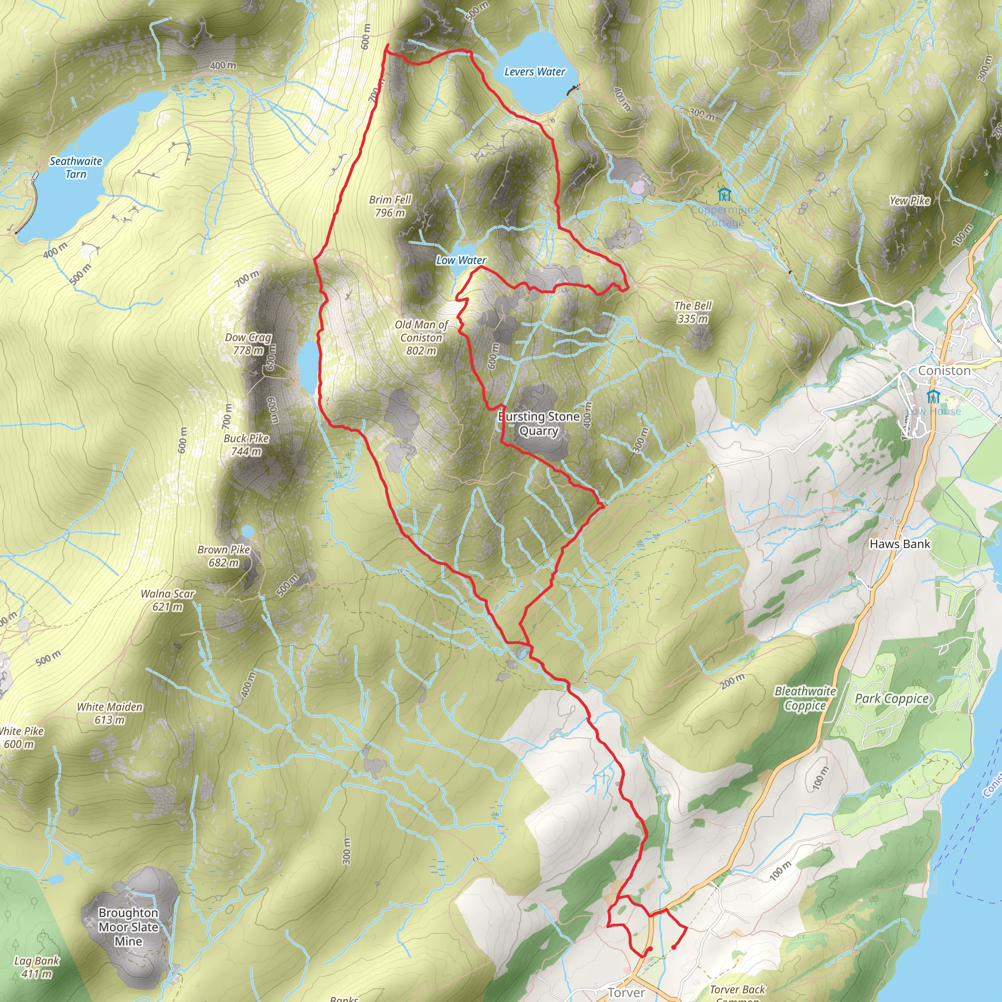 Hike from Torver, Banished Quarry and Old man of Coinston mobile static map