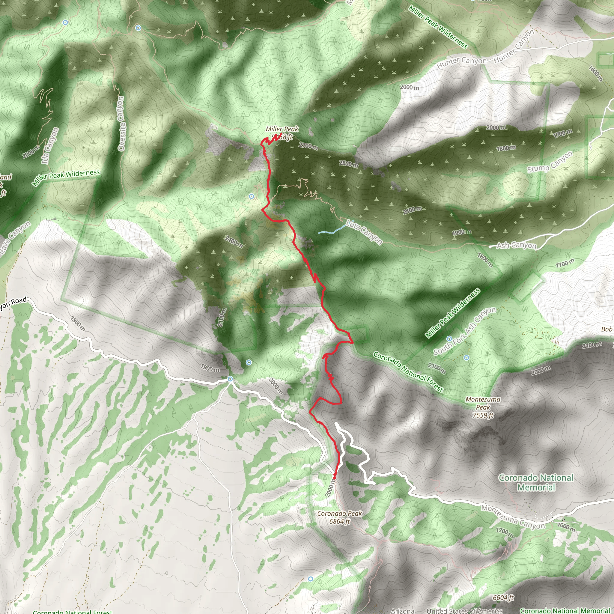 Miller Peak via Arizona Trail mobile static map