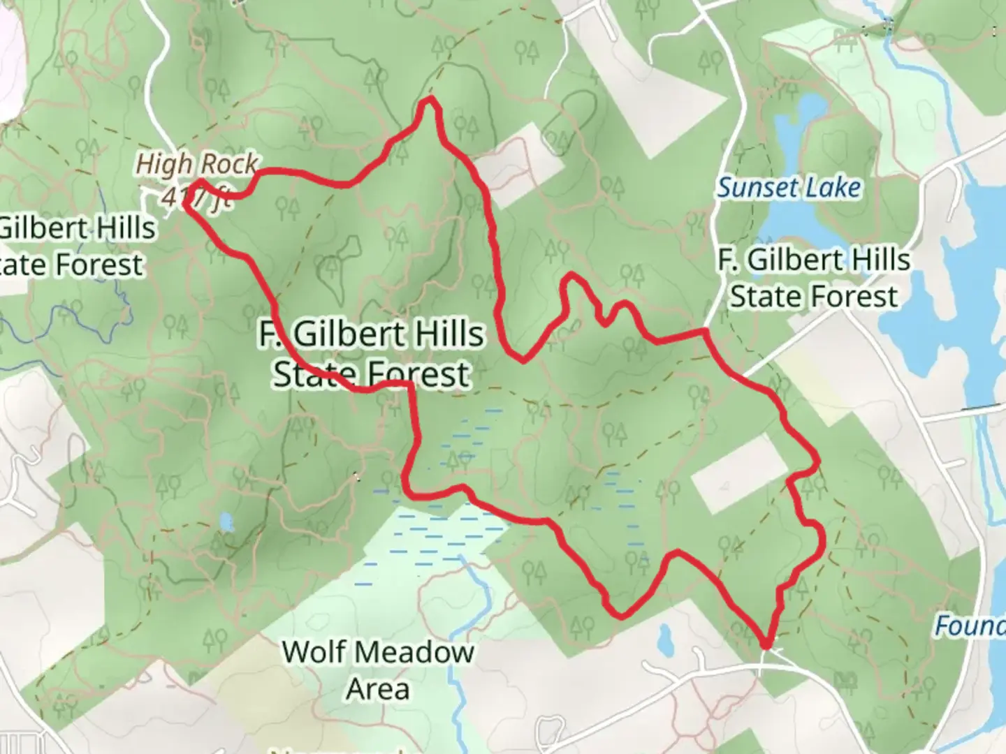 An image depicting the trail High Rock Loop - F Gilbert Hills State Forest and its surrounding area.