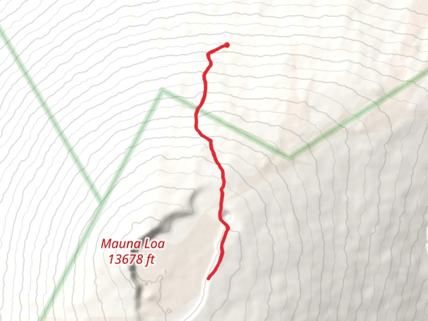 An image depicting the trail Mount Loa Summit Cabin via Mauna Loa Summit Trail and its surrounding area.