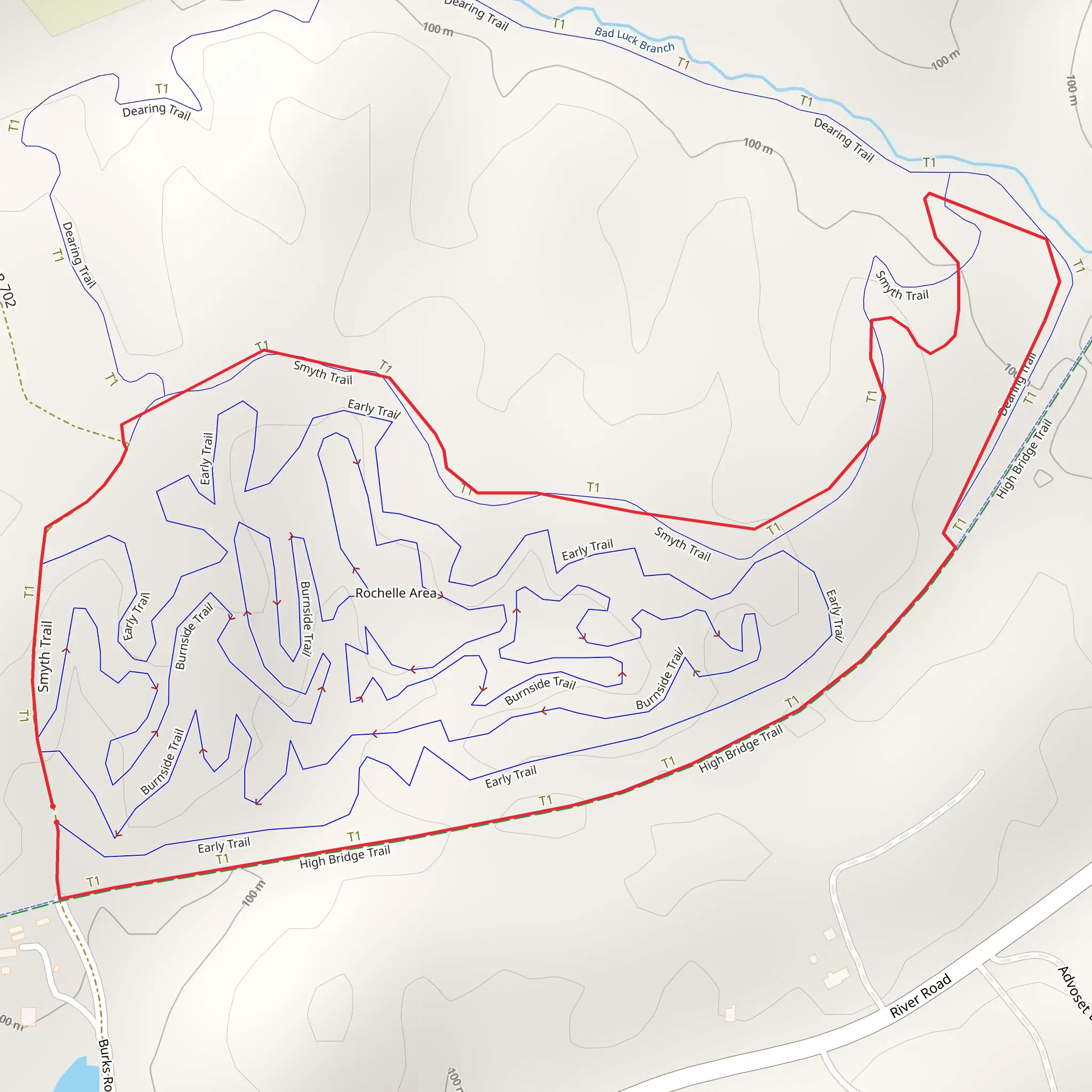 Burks Road and High Bridge Loop Trail mobile static map