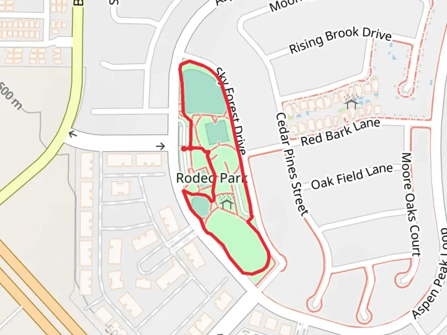An image depicting the trail Rodeo Park Loop and its surrounding area.