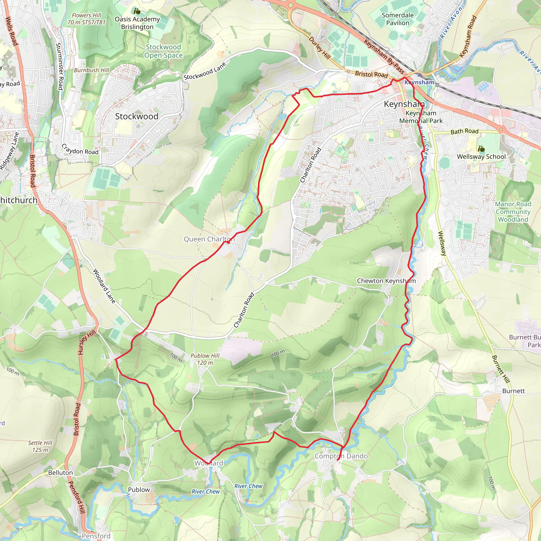 Keysham Memorial Park and River Chew from Queen Charlton mobile static map