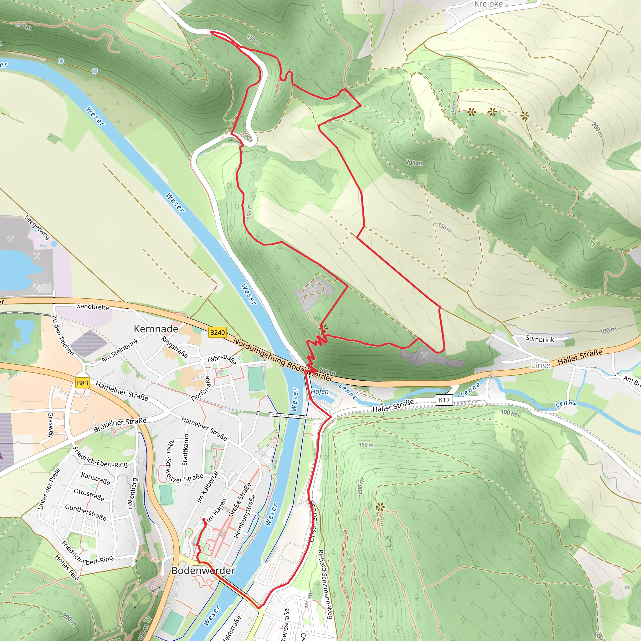 Weser via Weserberglandweg and Zweituerme Tour mobile static map