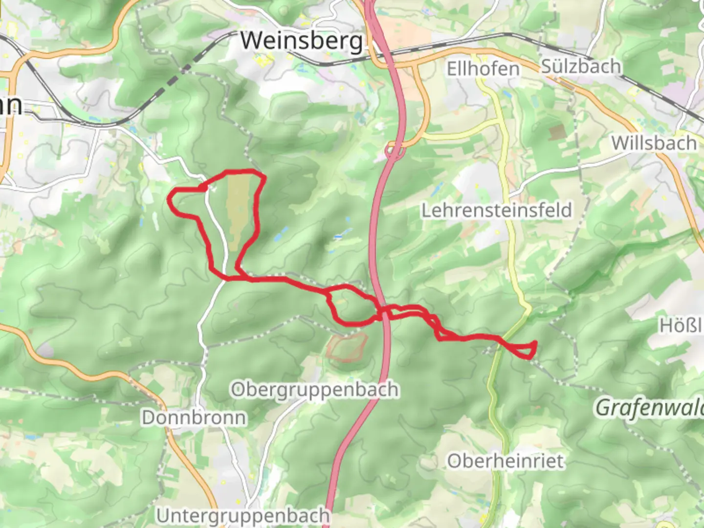 An image depicting the trail Hagelsberg Loop via Reisberg and its surrounding area.
