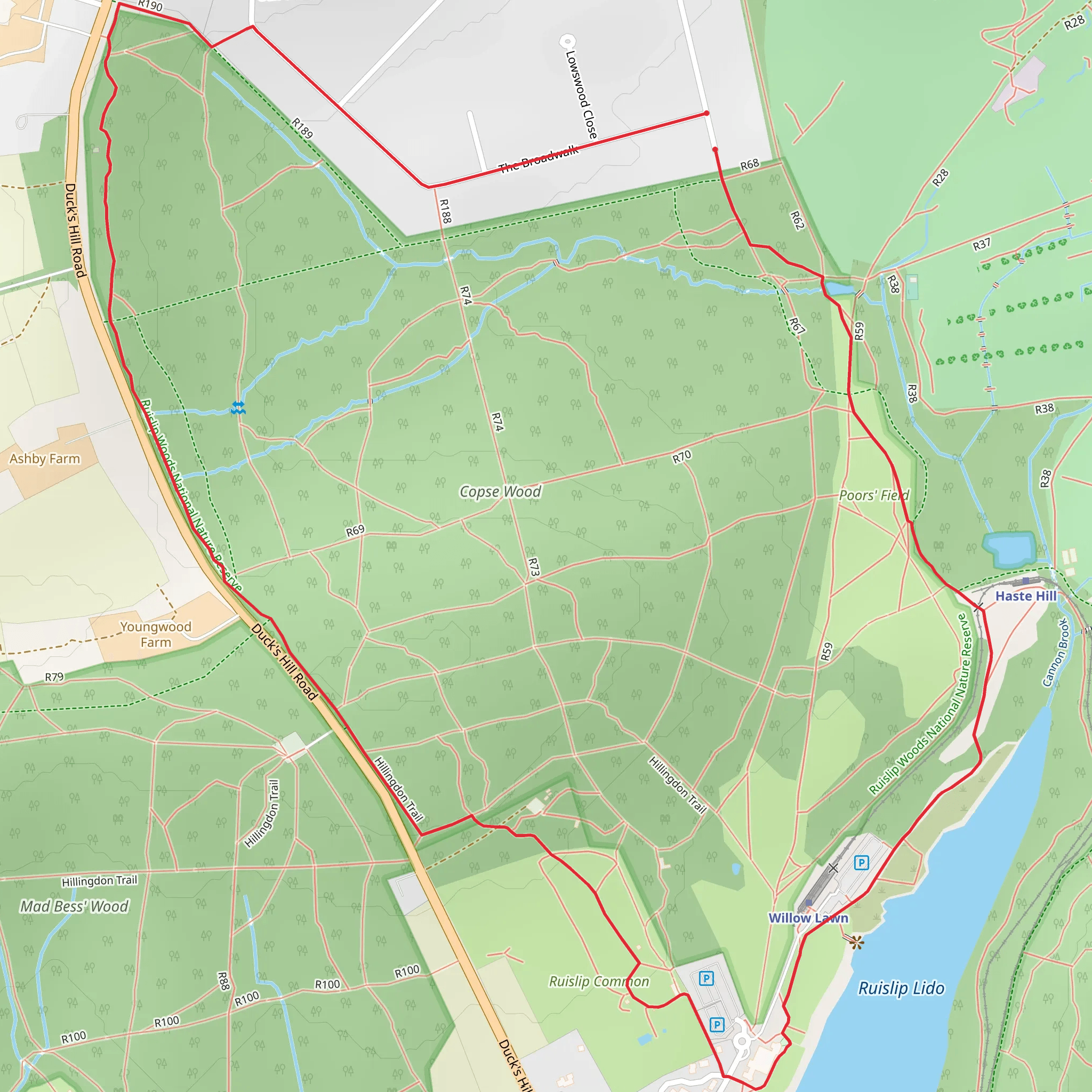 Copse Wood and Ruislip Lido Loop mobile static map