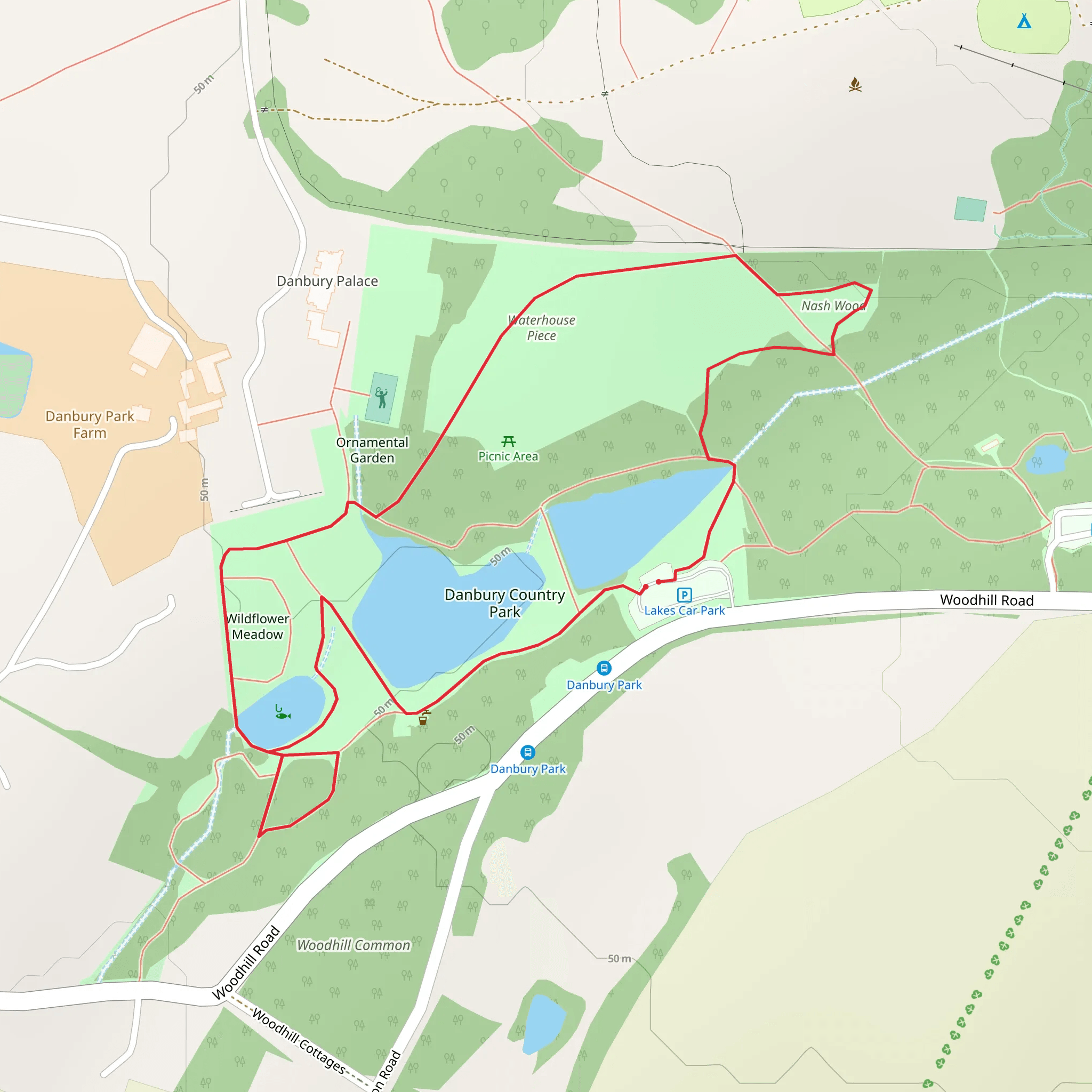 Danbury Country Park and Wildflower Meadow Loop mobile static map