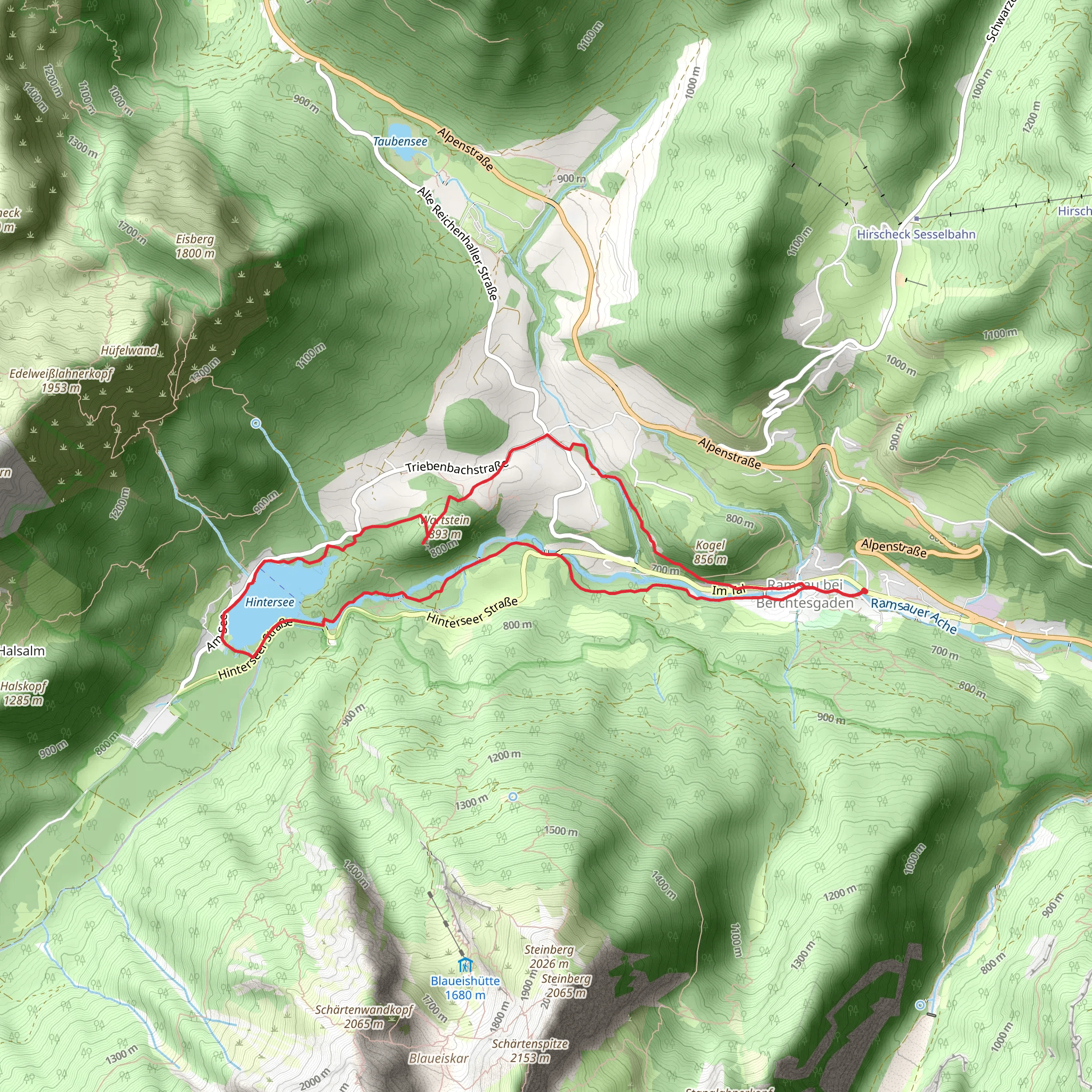 Wasserspiele, Hintersee and Magdalenenkapelle via Wanderweg 2 mobile static map