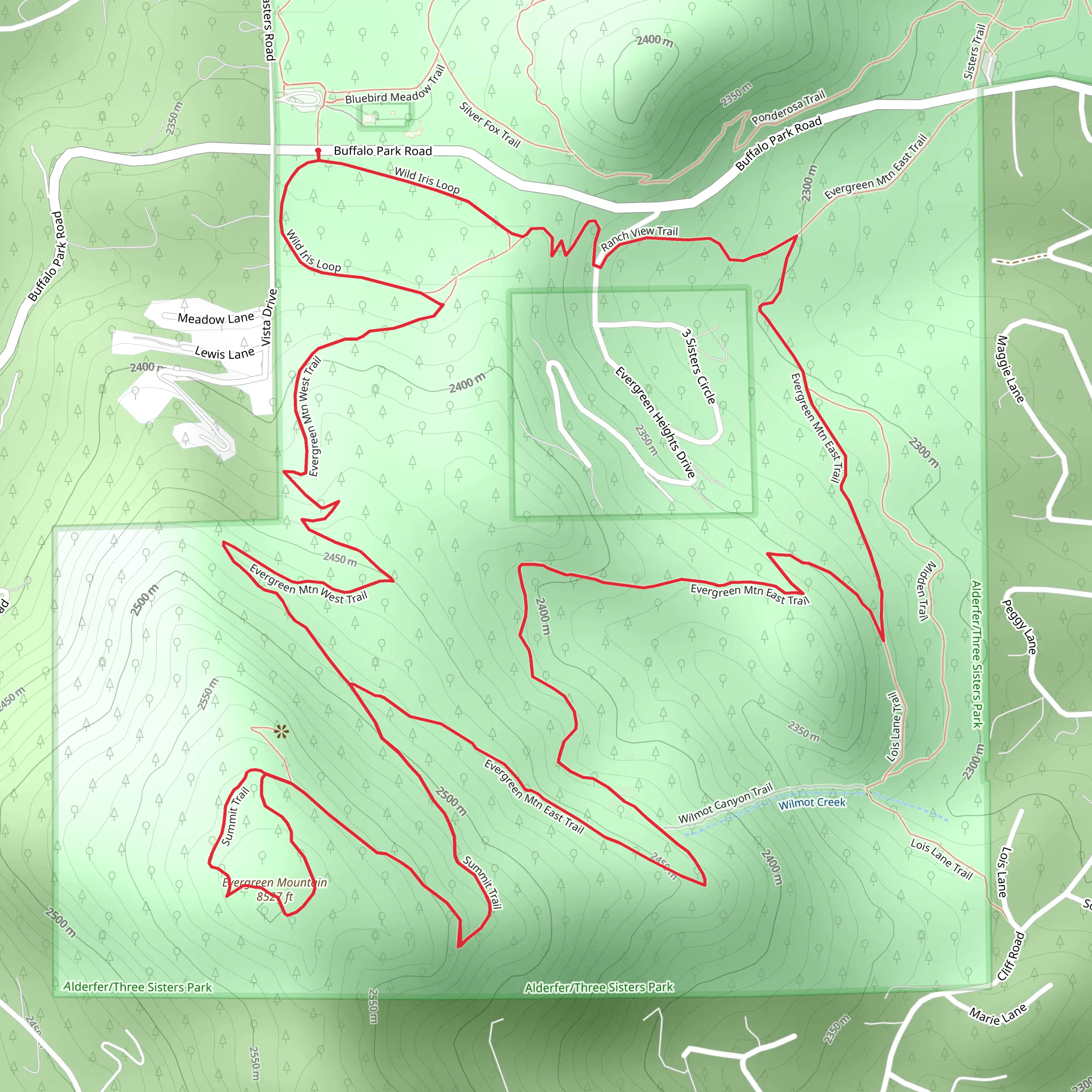 Evergreen Mountain and Wild Iris Loop mobile static map