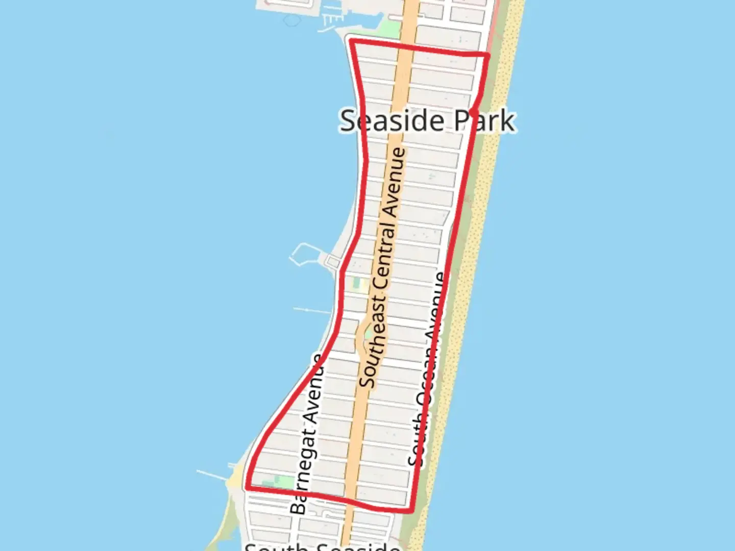 An image depicting the trail Seaside Park Promenade Loop and its surrounding area.