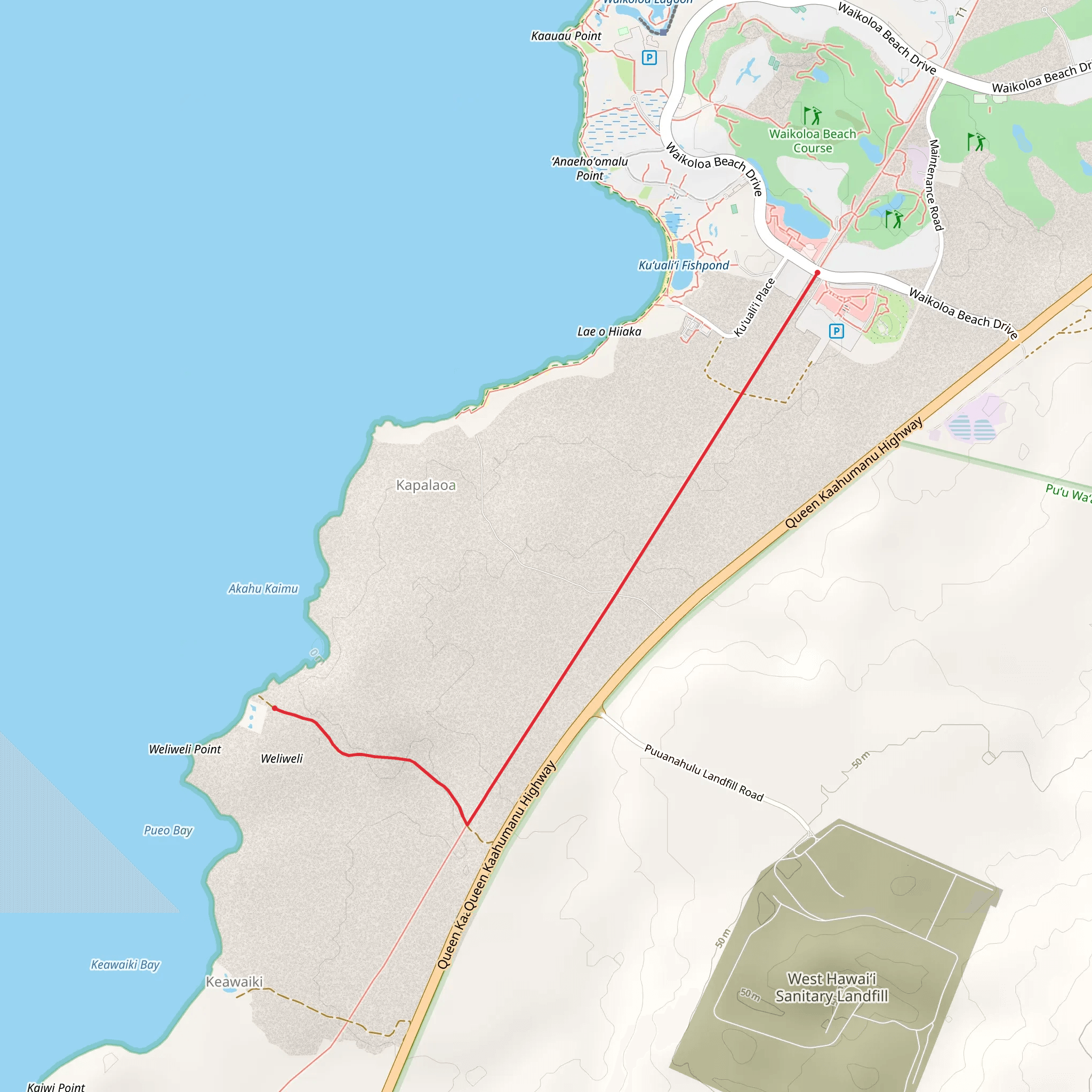 Akahu Kaimu via King's Highway Foot Trail mobile static map