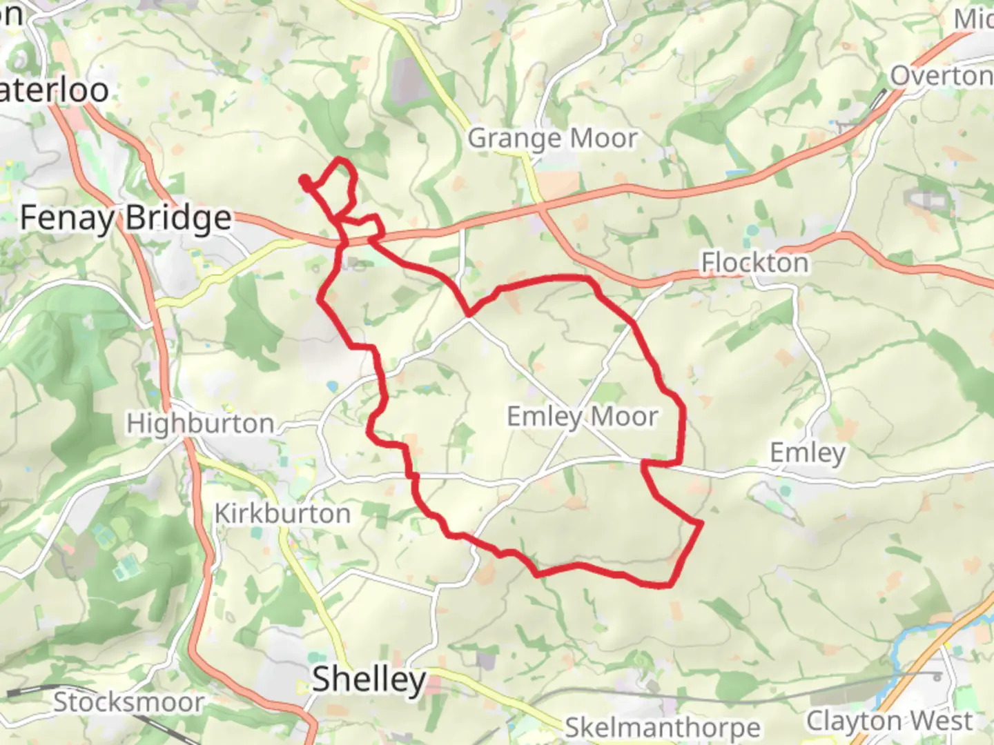 An image depicting the trail Little Lepton Loop via Kirklees Way and its surrounding area.