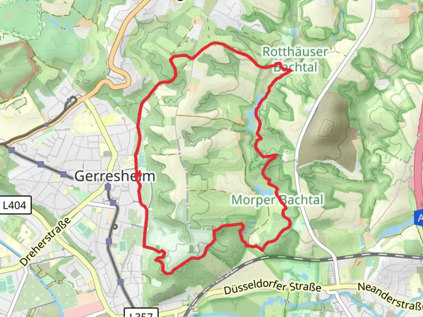 An image depicting the trail Rotthäuser Bach Loop via Niederberg Nord and its surrounding area.