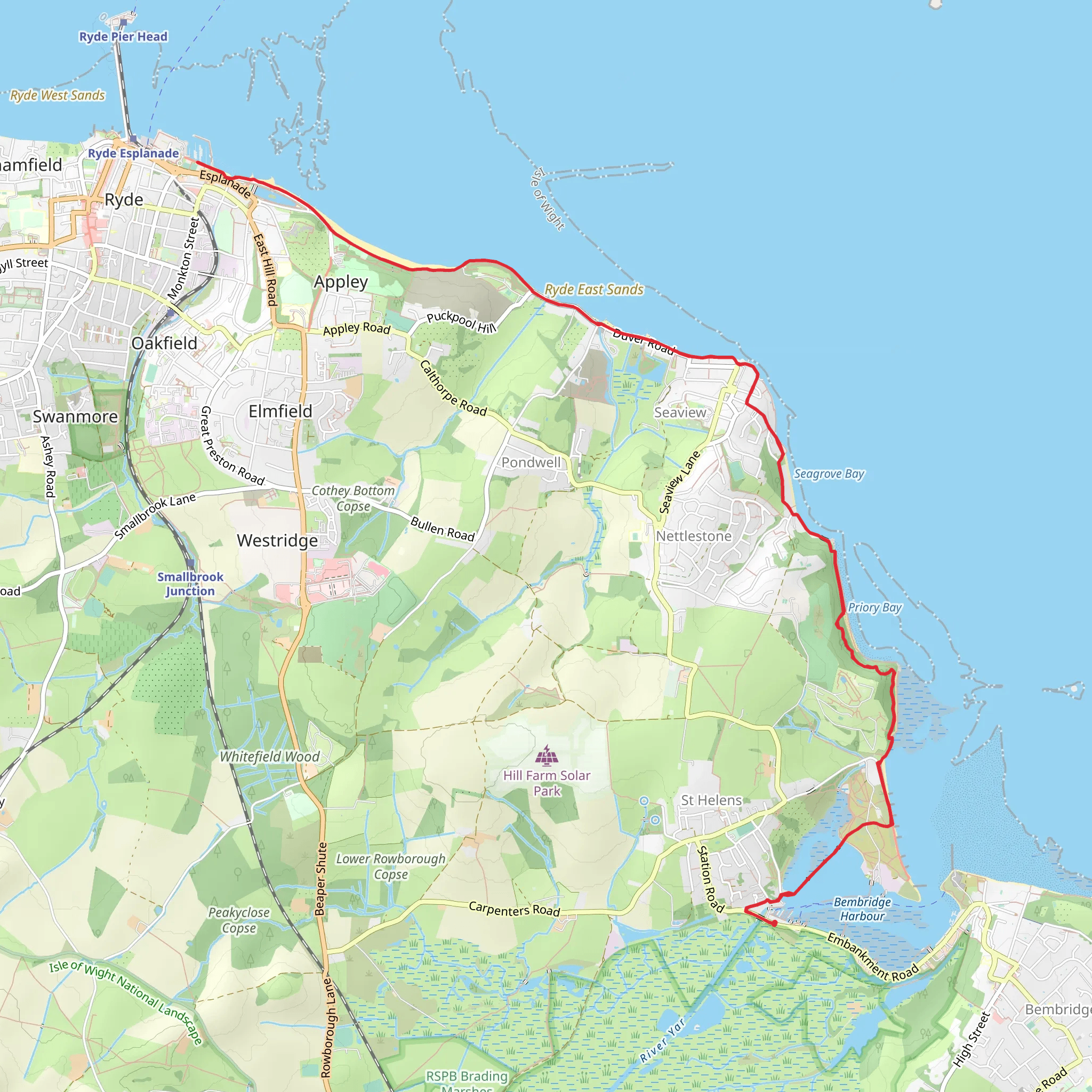 Ryde Harbour Walk from Bembridge Harbour mobile static map