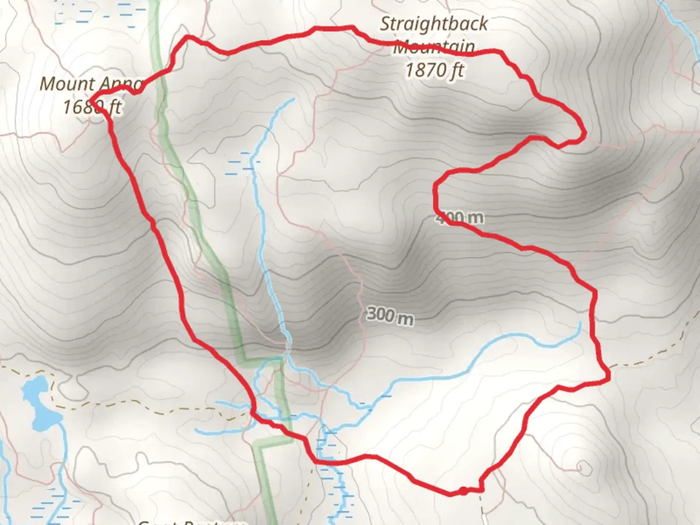 An image depicting the trail Straightback Mountain and Mount Anna Loop and its surrounding area.