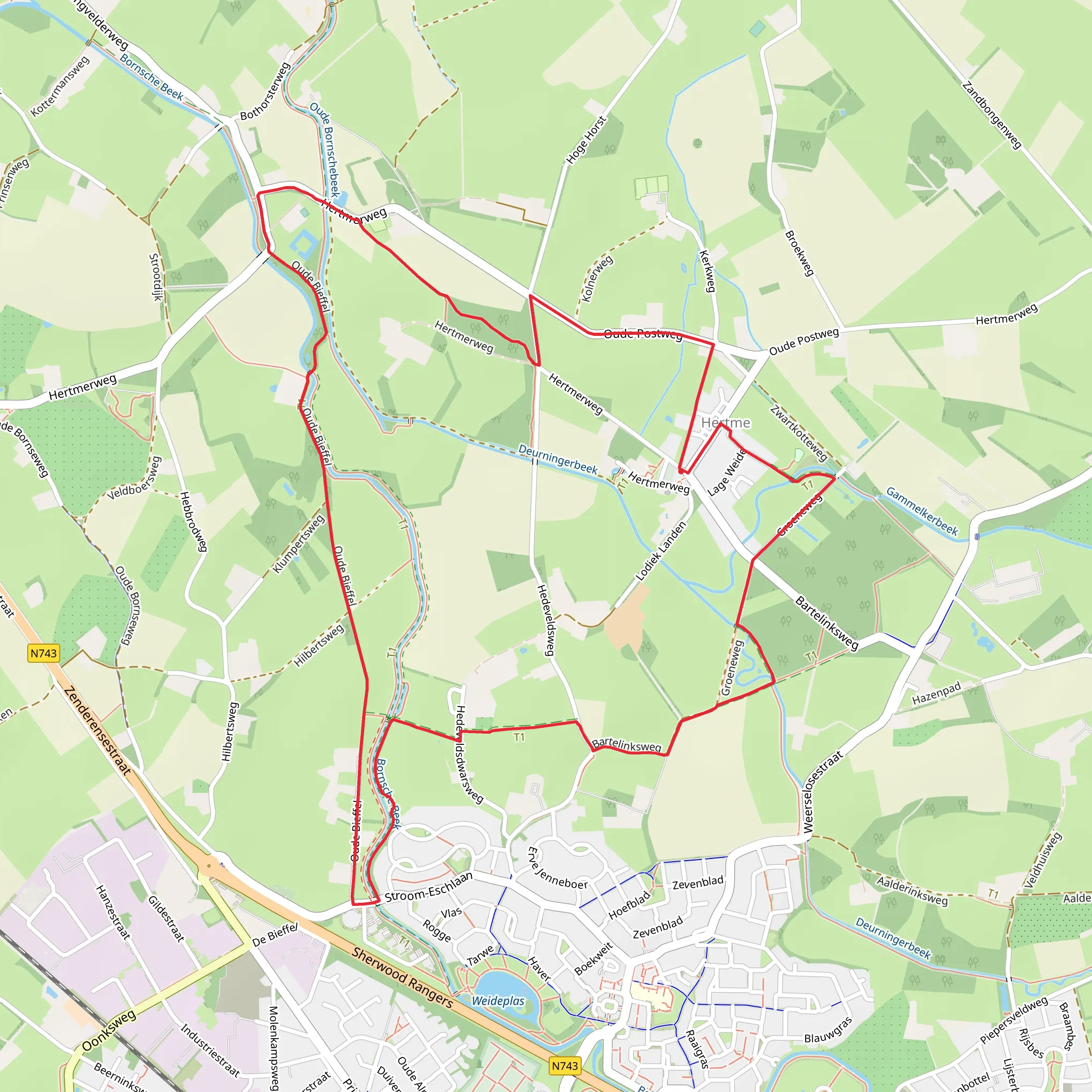 Hertemerveld and Kolklanden via Hertmer Weg and Oude Post Weg mobile static map