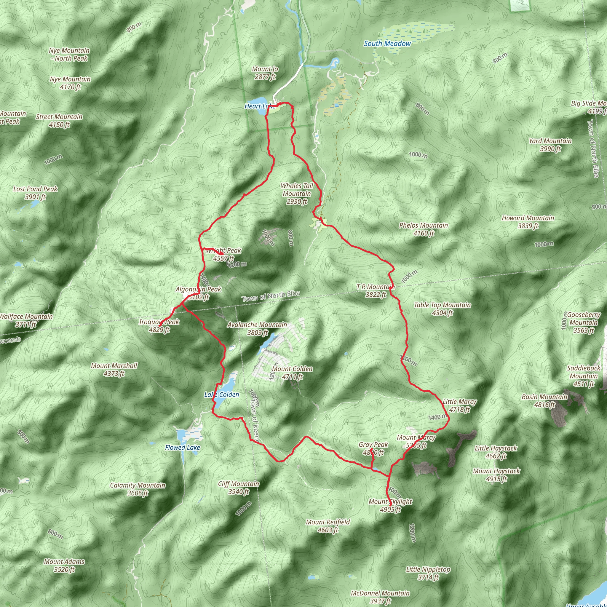Iroquois Peak, Lake Colden and Mount Skylight Loop - Heart Lake mobile static map