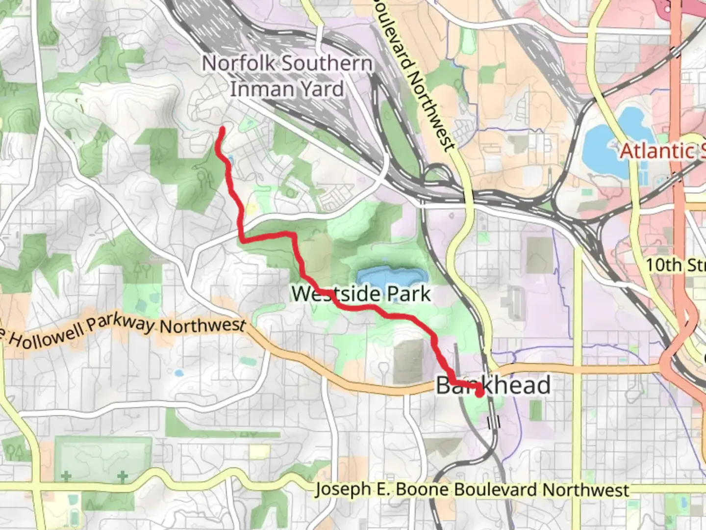 An image depicting the trail Proctor Creek Greenway and its surrounding area.